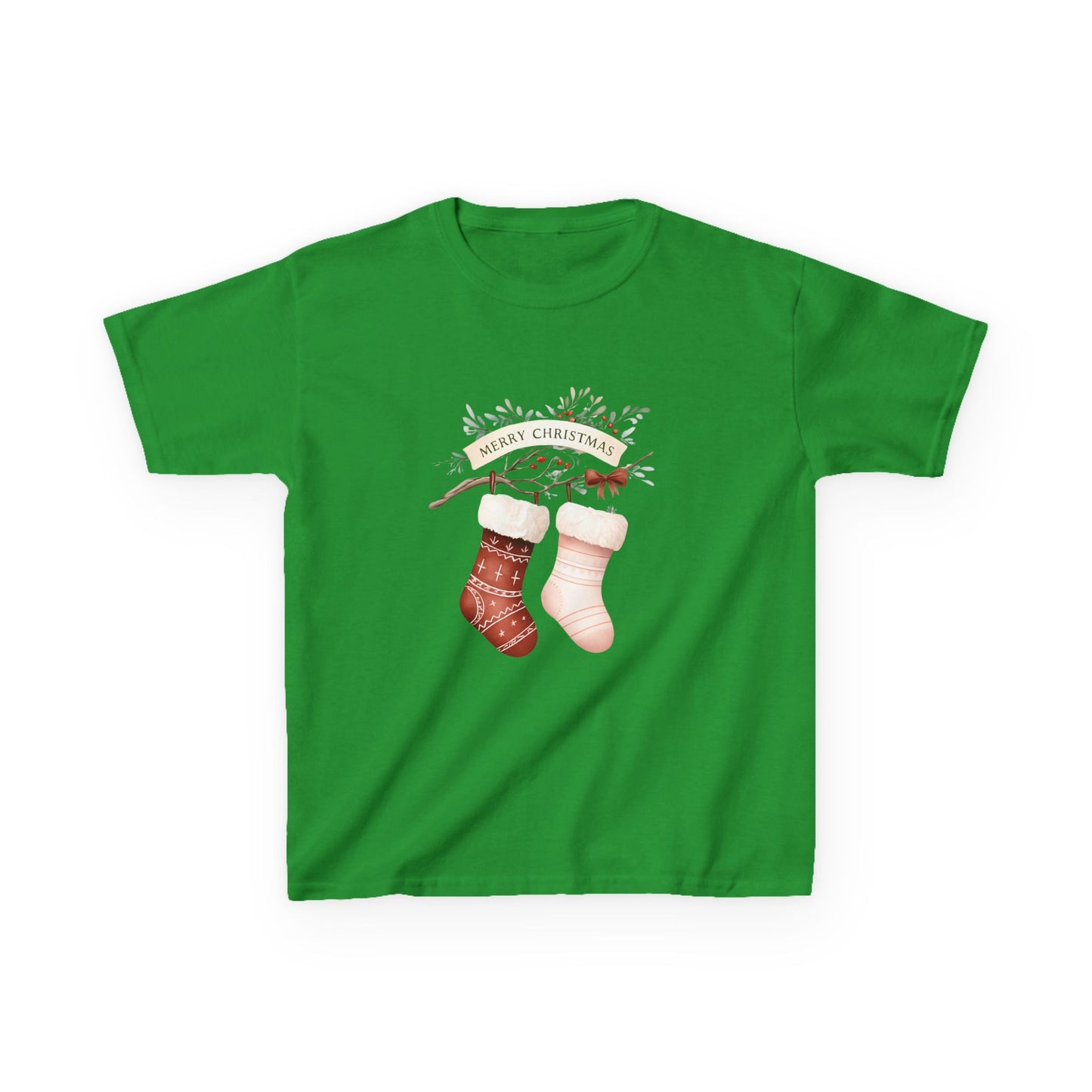 Dino Stocking Christmas Tee - Kids Holiday Shirt