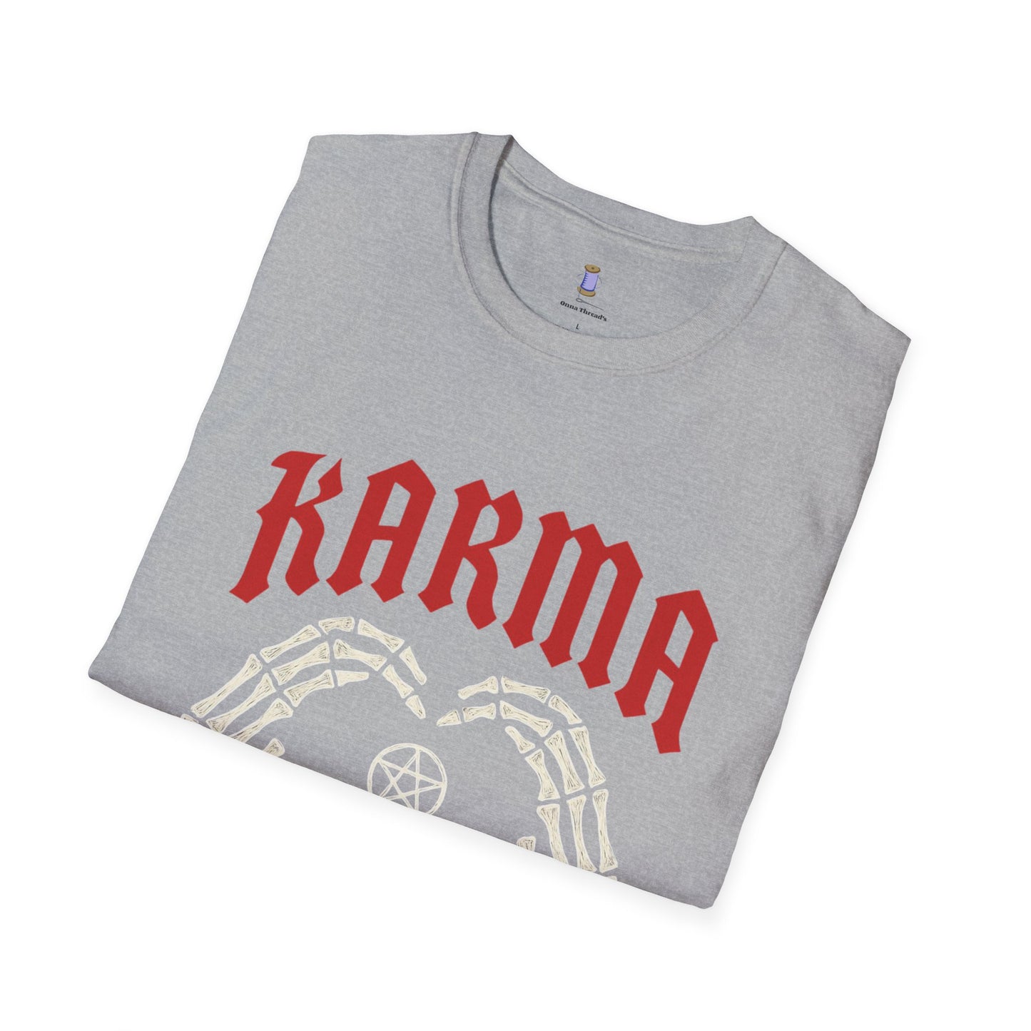 Karma Skeleton Hands T-Shirt, Unisex Softstyle Tee, Graphic Tee, Alternative Fashion, Halloween Gift, Casual Wear, Motivational Top