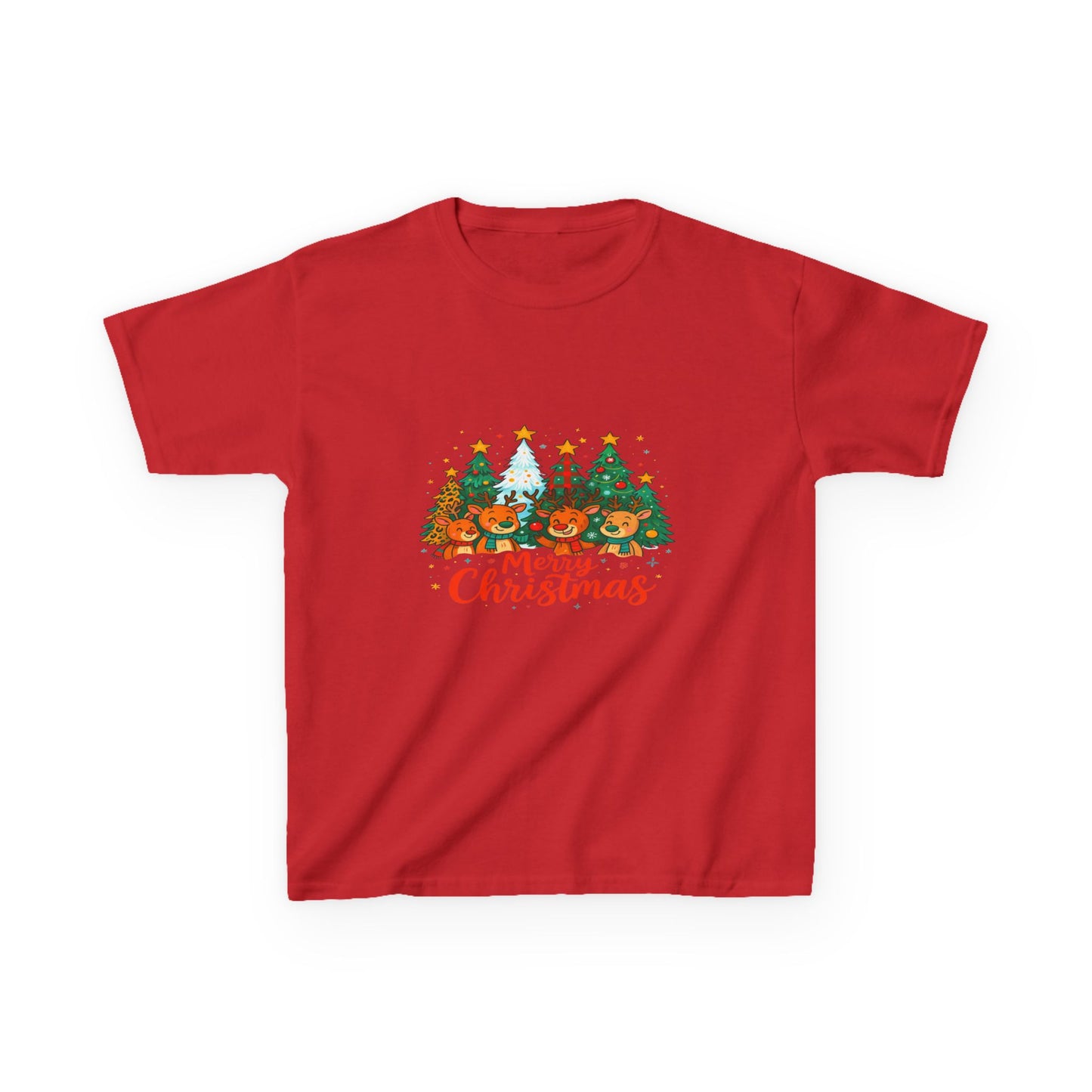Merry Christmas Reindeer & Dino Trees Kids Tee