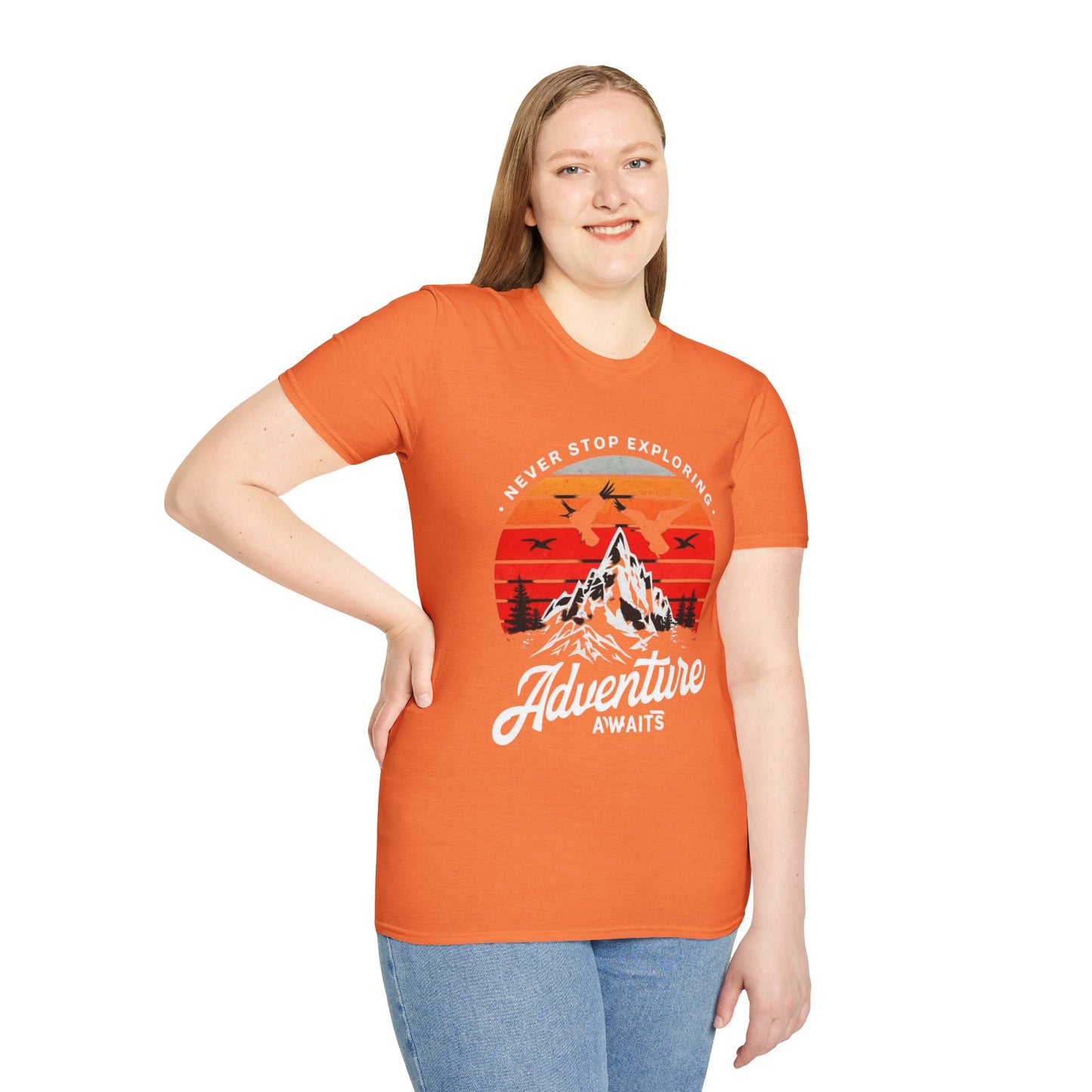 Adventure Awaits T-Shirt | Unisex Softstyle Tee | Perfect for Travel Lovers, Outdoor Adventures, Camping, Nature Gifts, Explore