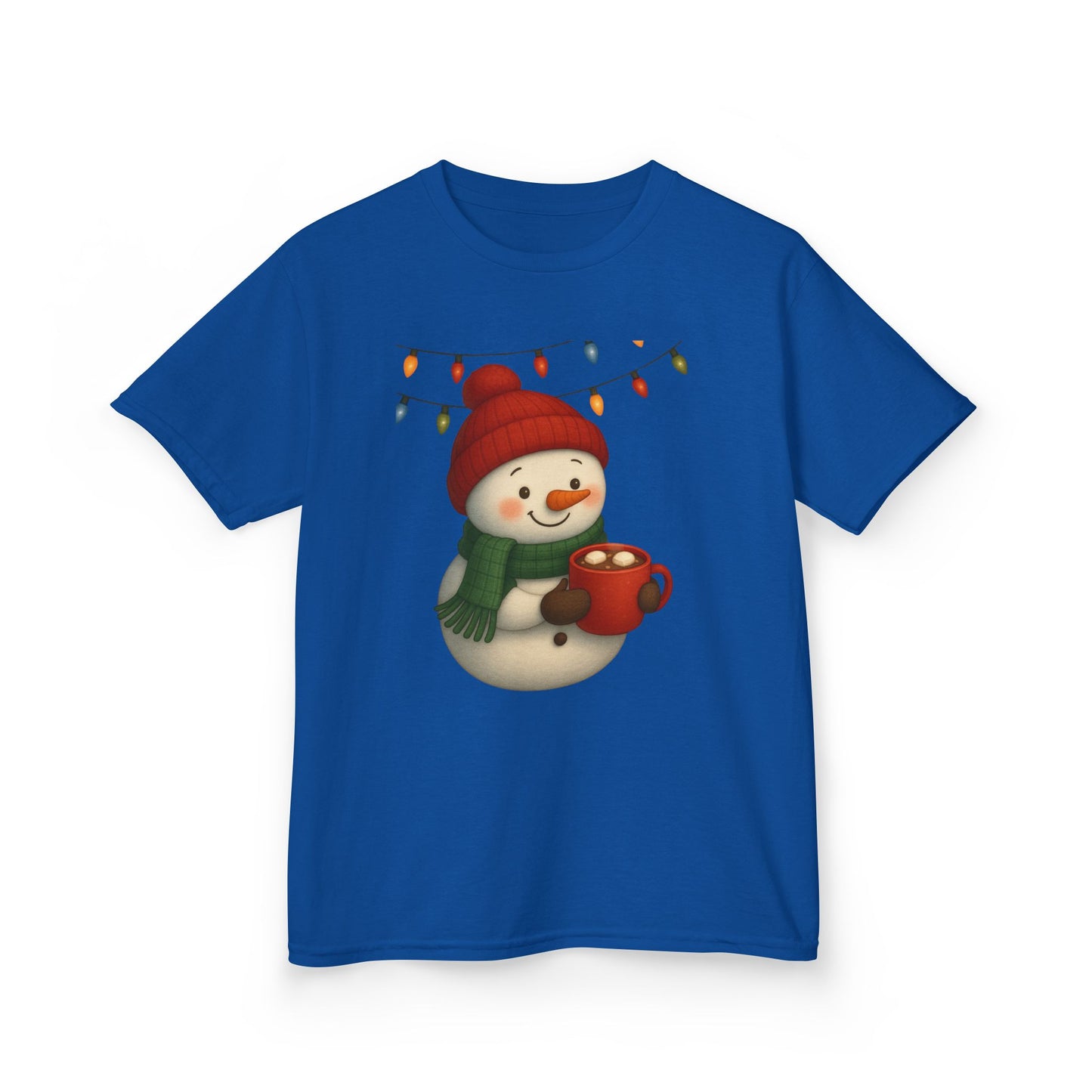 Snowman Dino Hot Chocolate Kids Christmas Tee