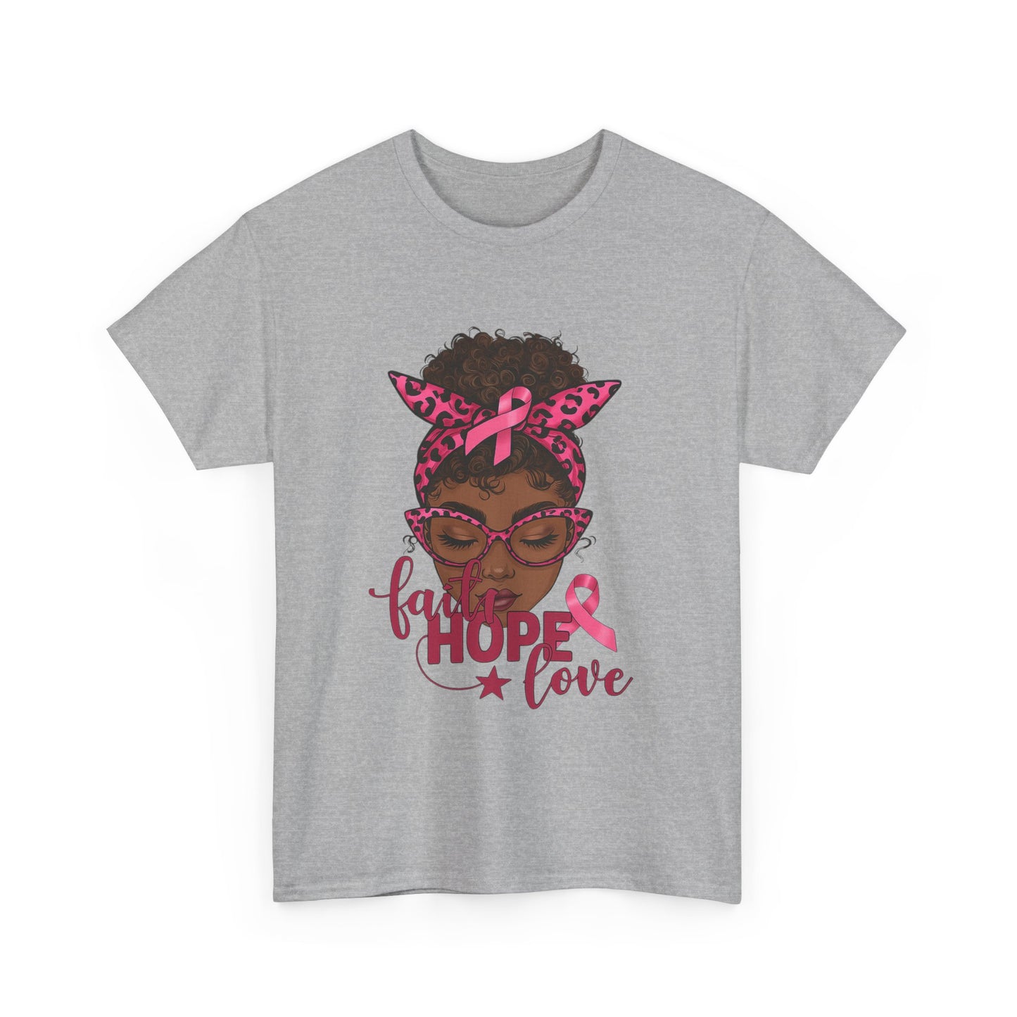 Hope Love Faith Black Woman Pink Ribbon Tee