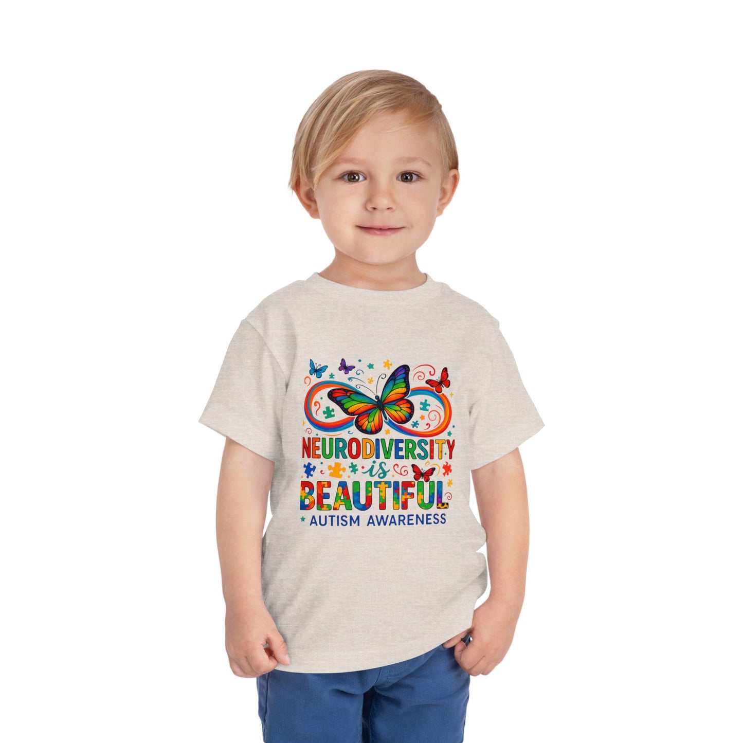 Toddler Tee - Neurodiversity is Beautiful Butterfly Rainbow Puzzle Piece Tee