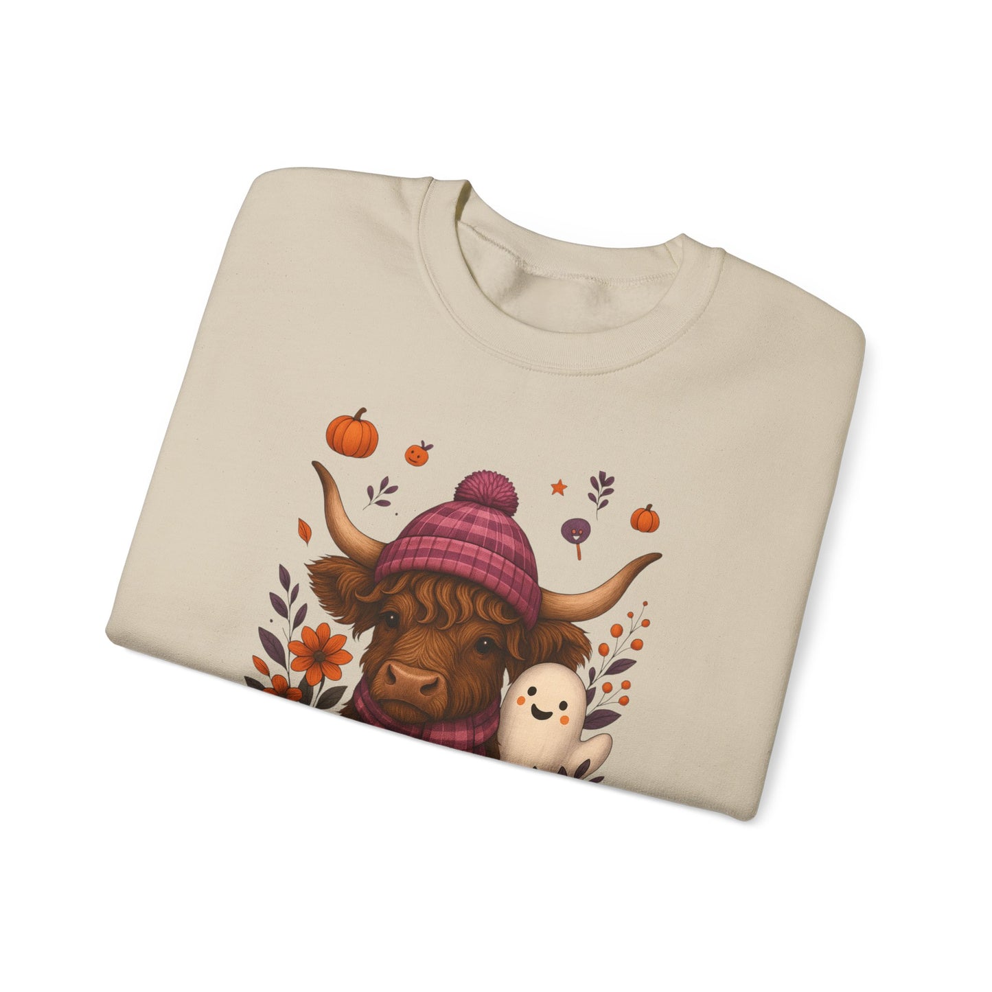 Highland Cow & Ghost Halloween Crewneck Sweatshirt