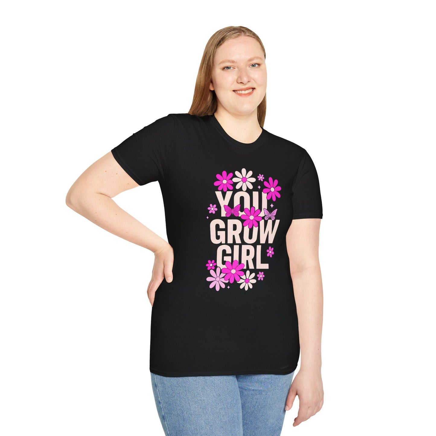 Floral Grow Girl T-Shirt, Cute Graphic Tee, Gift for Plant Lovers, Spring Fashion, Nature Lover Apparel