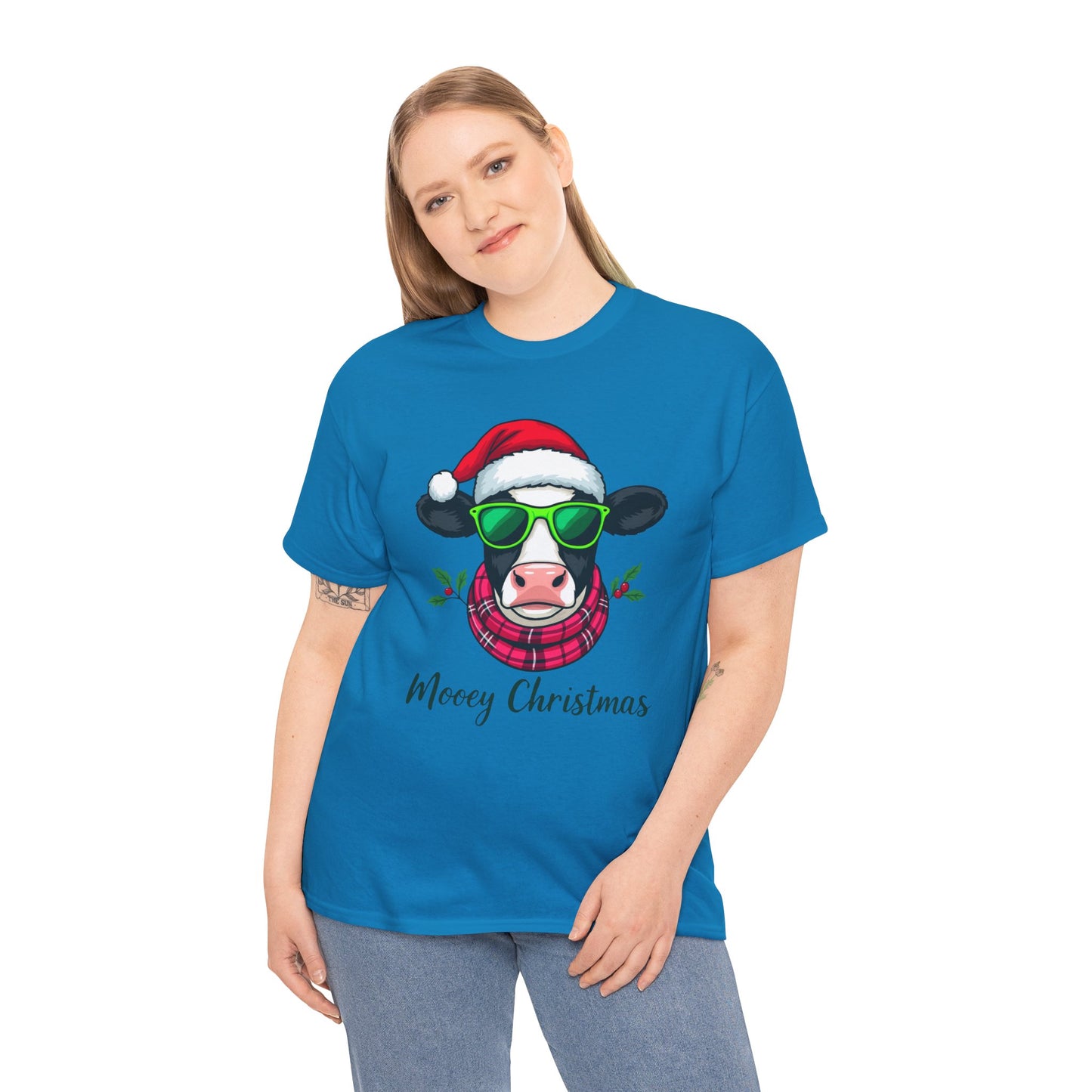 Moovey Christmas Cow Tee - Pink Plaid Scarf & Sunglasses
