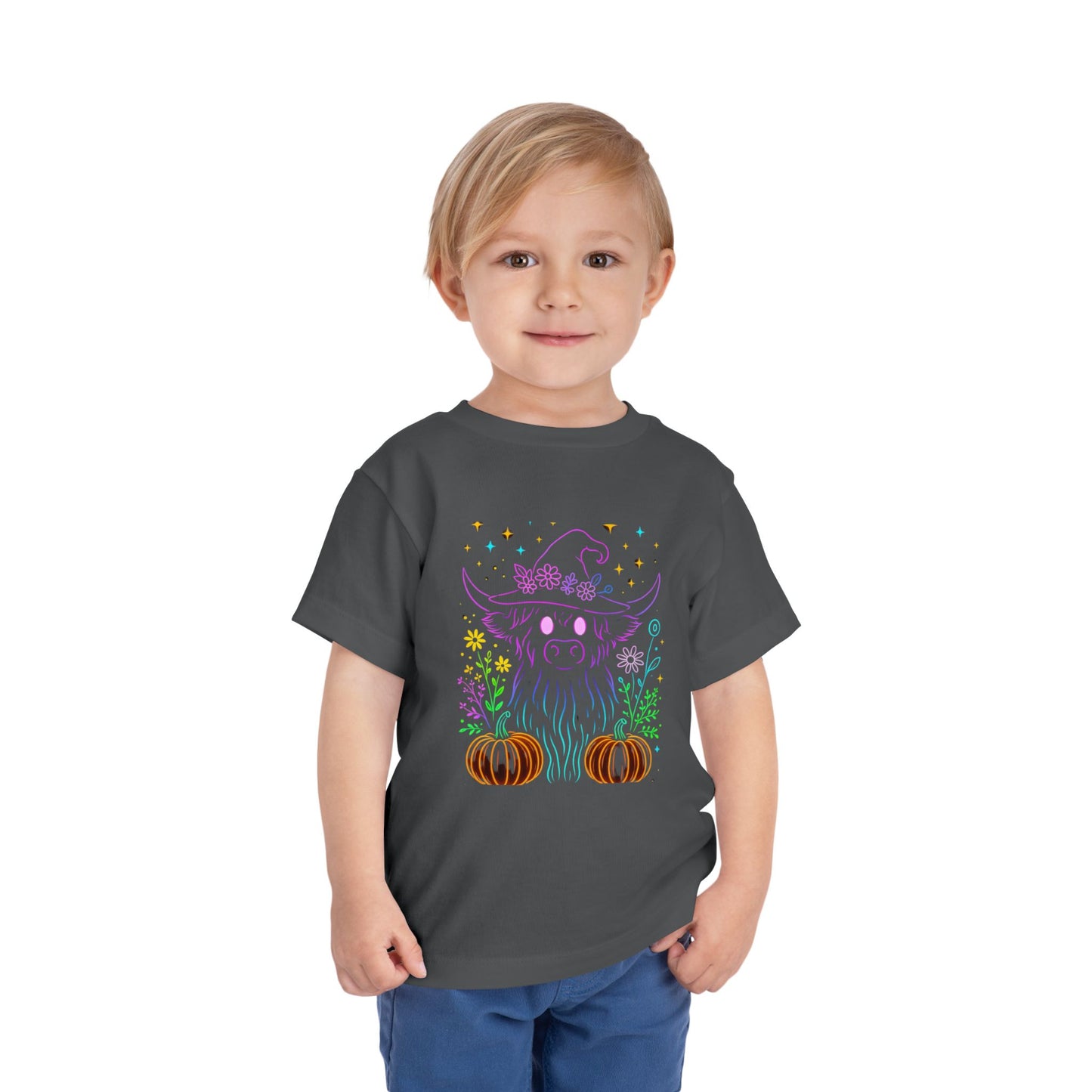 Toddler Tee Highland Cow Witch Hat Halloween Shirt