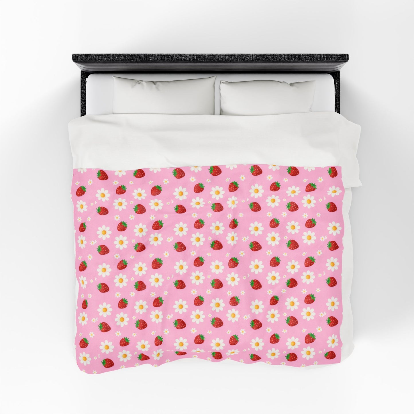 Cozy Strawberry Floral Blanket | Soft Plush Throw, Nursery Decor, Gift for Kids, Spring Home Accents, Cute Couch Cover