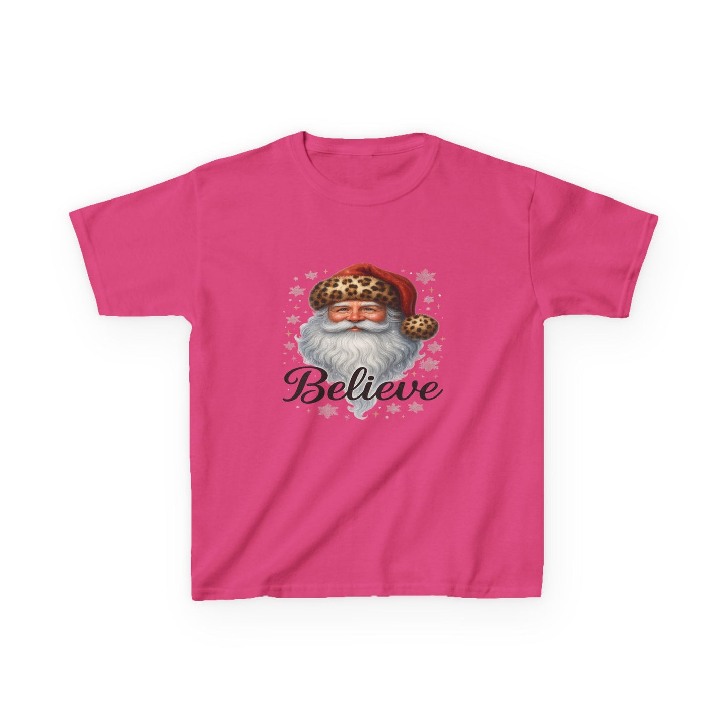 Leopard Print Santa 'Believe' Kids Christmas Tee