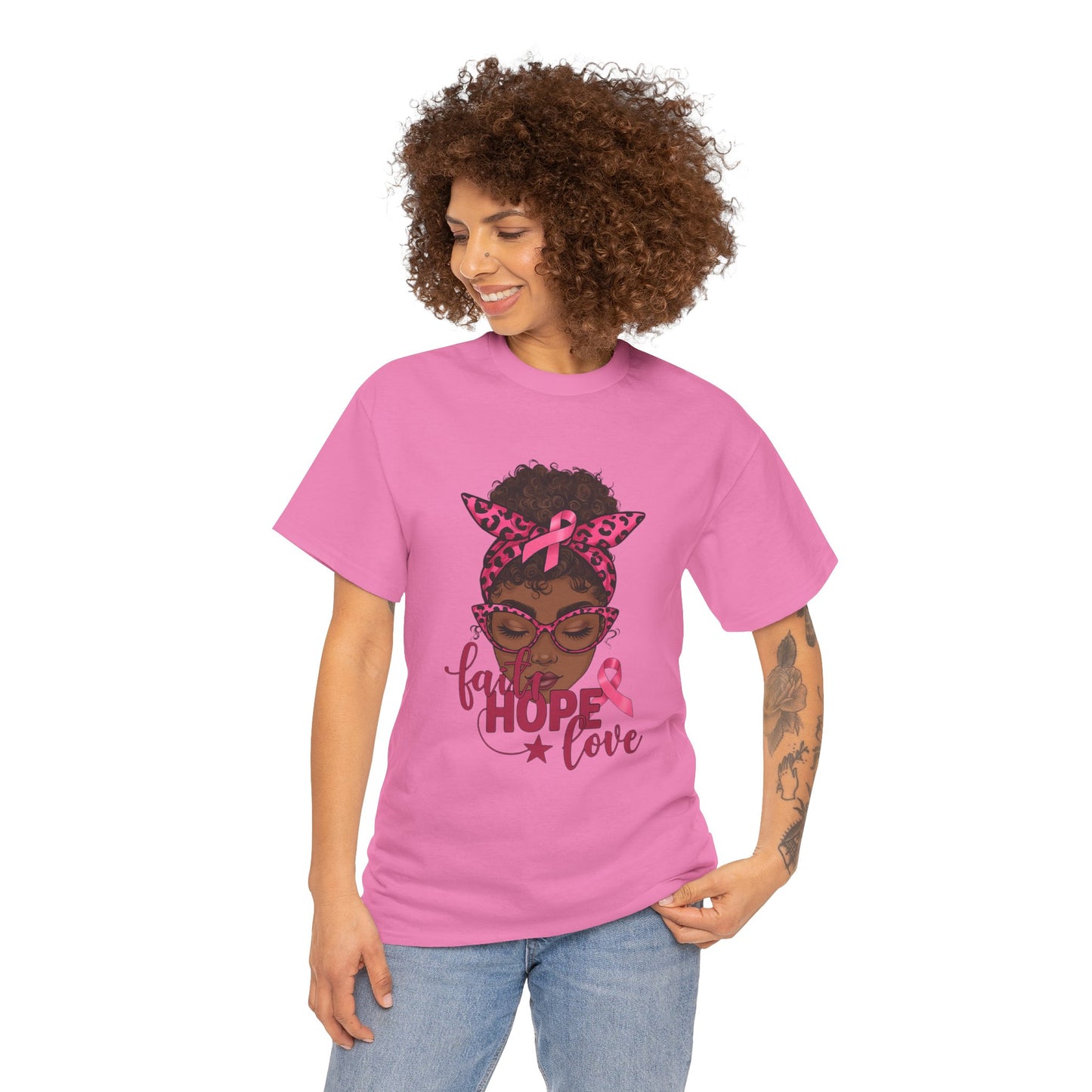 Hope Love Faith Black Woman Pink Ribbon Tee