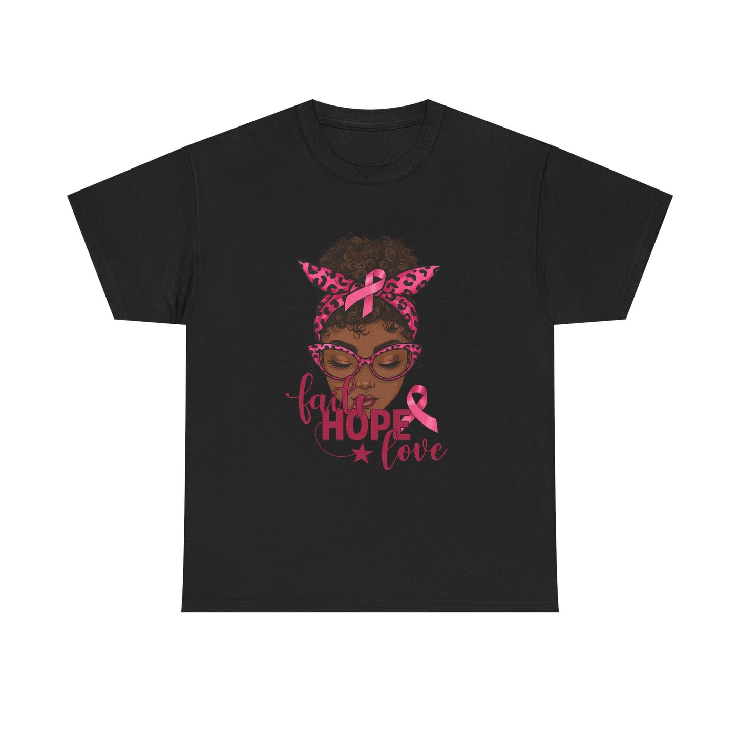 Hope Love Faith Black Woman Pink Ribbon Tee