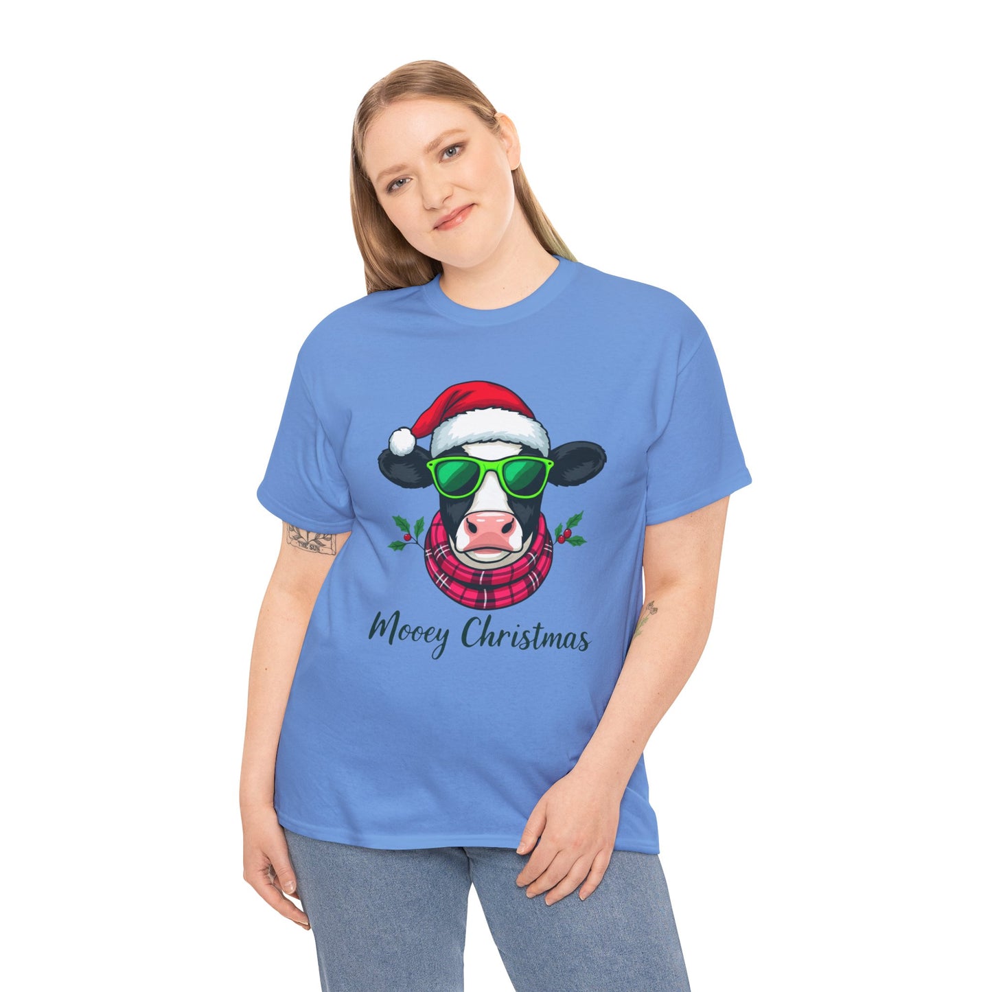 Moovey Christmas Cow Tee - Pink Plaid Scarf & Sunglasses