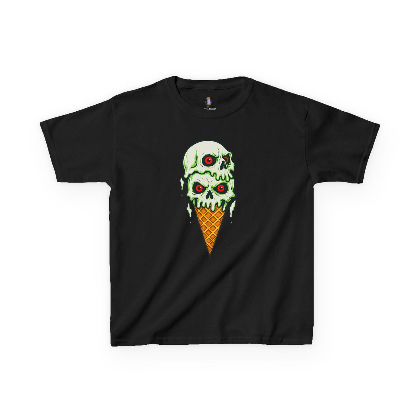 Kids Skull Ice Cream Tee, Cute T-Shirt for Kids, Halloween Apparel, Year-Round Fun, Trendy Summer Wear, Unique Gift Idea