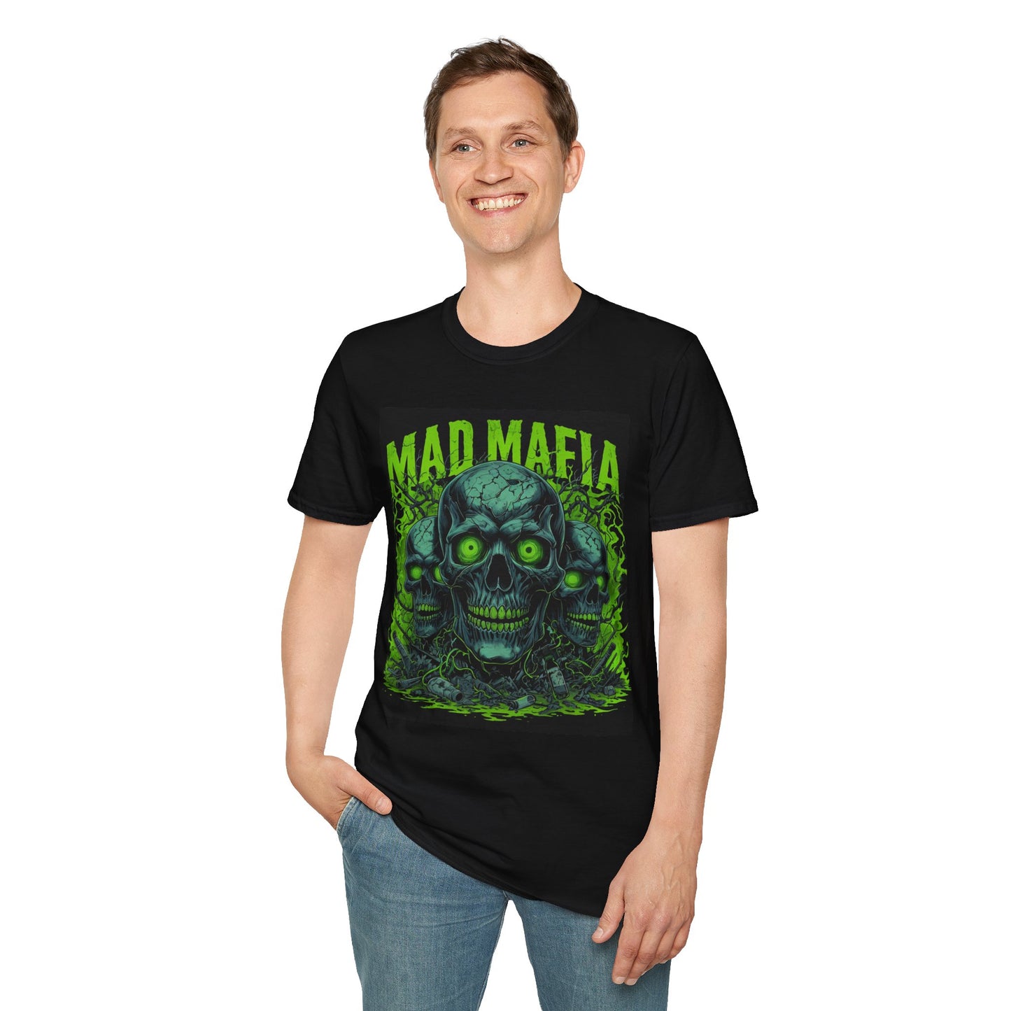 Mad Mafia Unisex Softstyle T-Shirt | Edgy Graphic Tee for Casual Wear, Gift for Halloween, Party, or Everyday Style