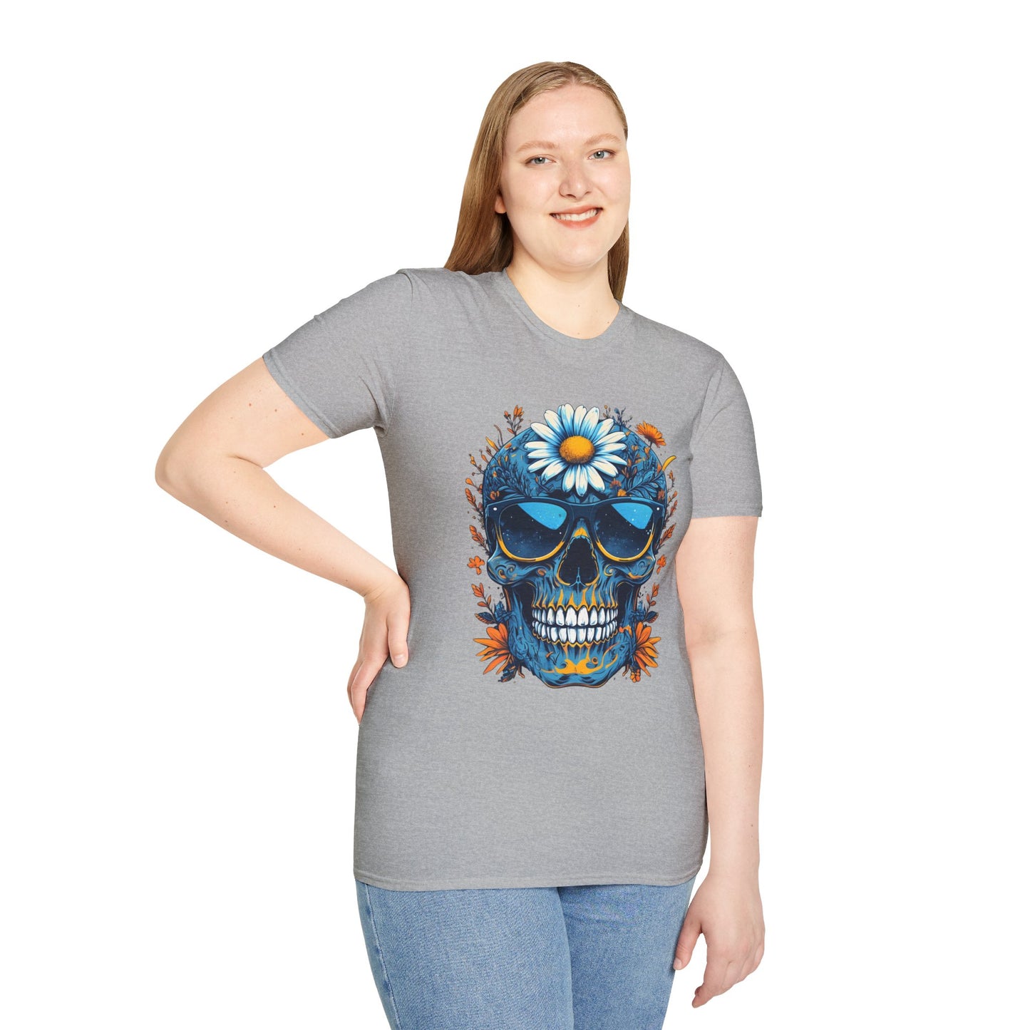Bohemian Skull T-Shirt - Artistic Graphic Tee for Music Lovers, Festival Attire, Unique Gift, Unisex Softstyle Top