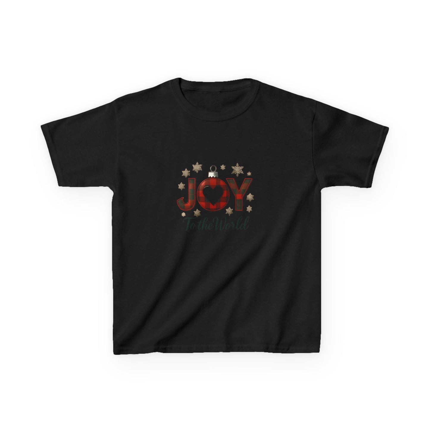 JOY Dinosaur Christmas Tee - Plaid Ornament Dino Shirt