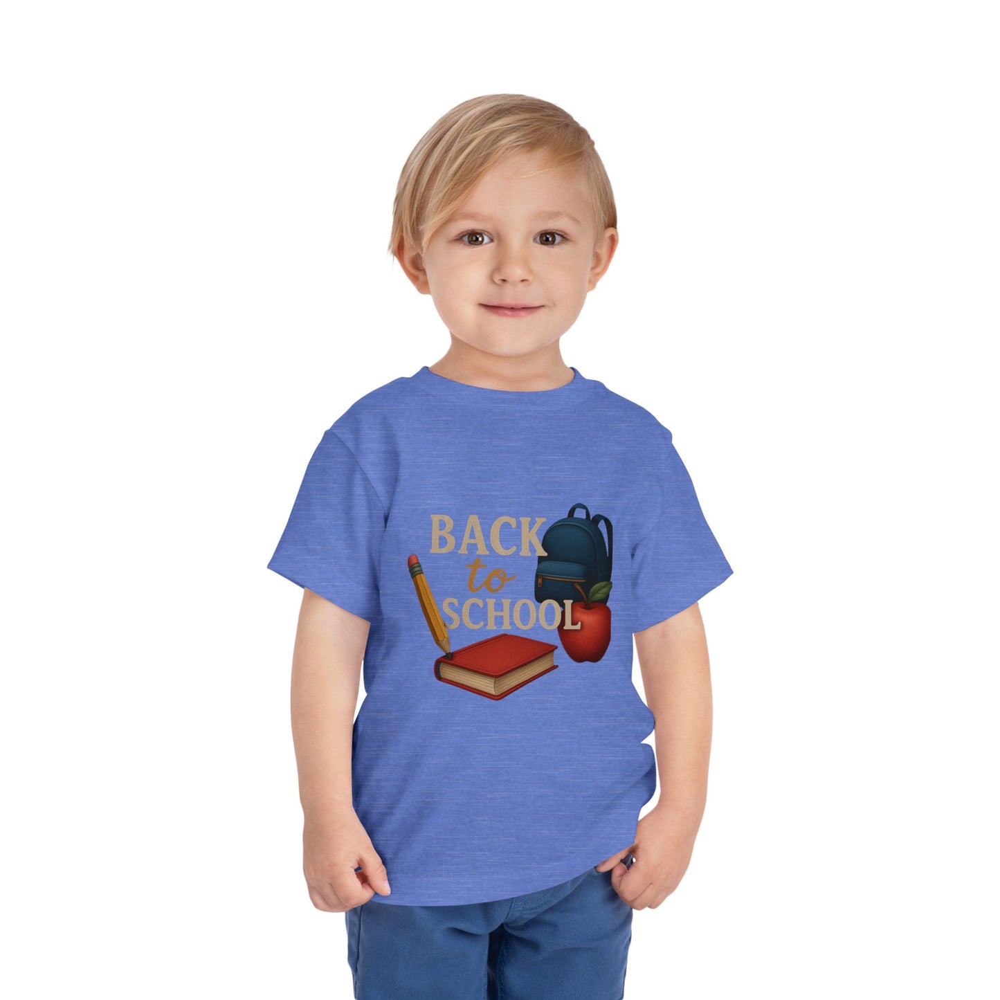 Toddler Tee Back to School Shirt with Backpack, Apple, Pencil, and Book Design