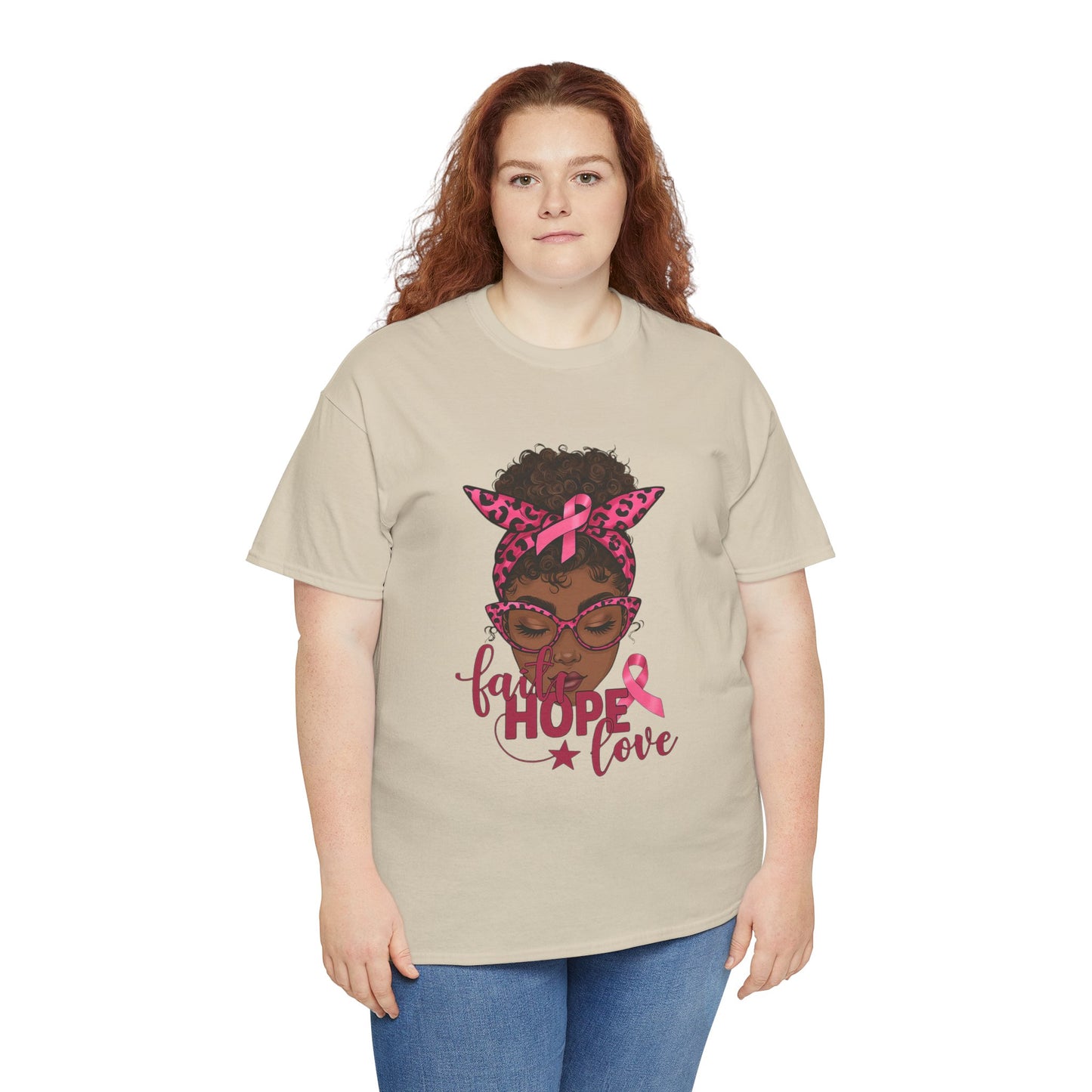 Hope Love Faith Black Woman Pink Ribbon Tee