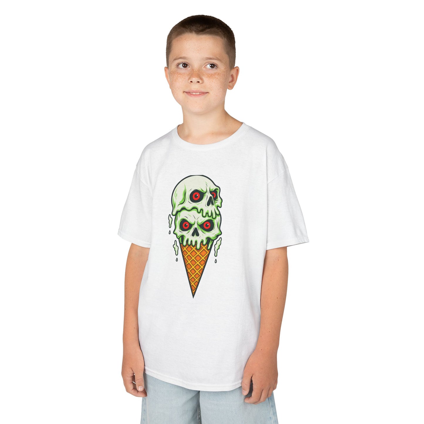 Kids Skull Ice Cream Tee, Cute T-Shirt for Kids, Halloween Apparel, Year-Round Fun, Trendy Summer Wear, Unique Gift Idea