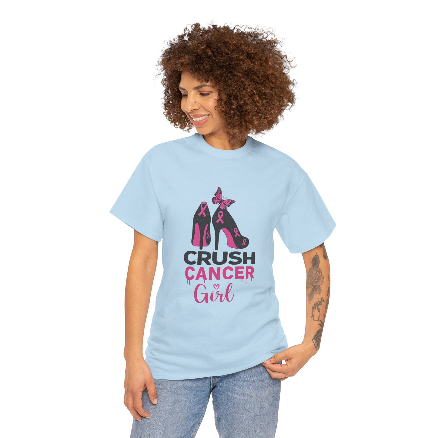 Crush Cancer Girl Tee: High Heels, Pink Ribbon, Hope