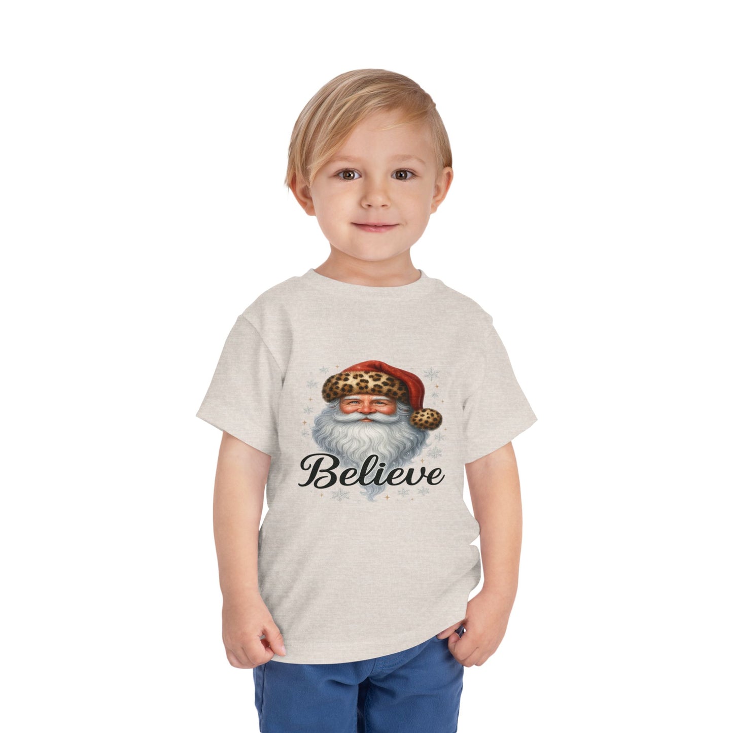 Believe Santa Leopard Print Toddler Christmas Tee