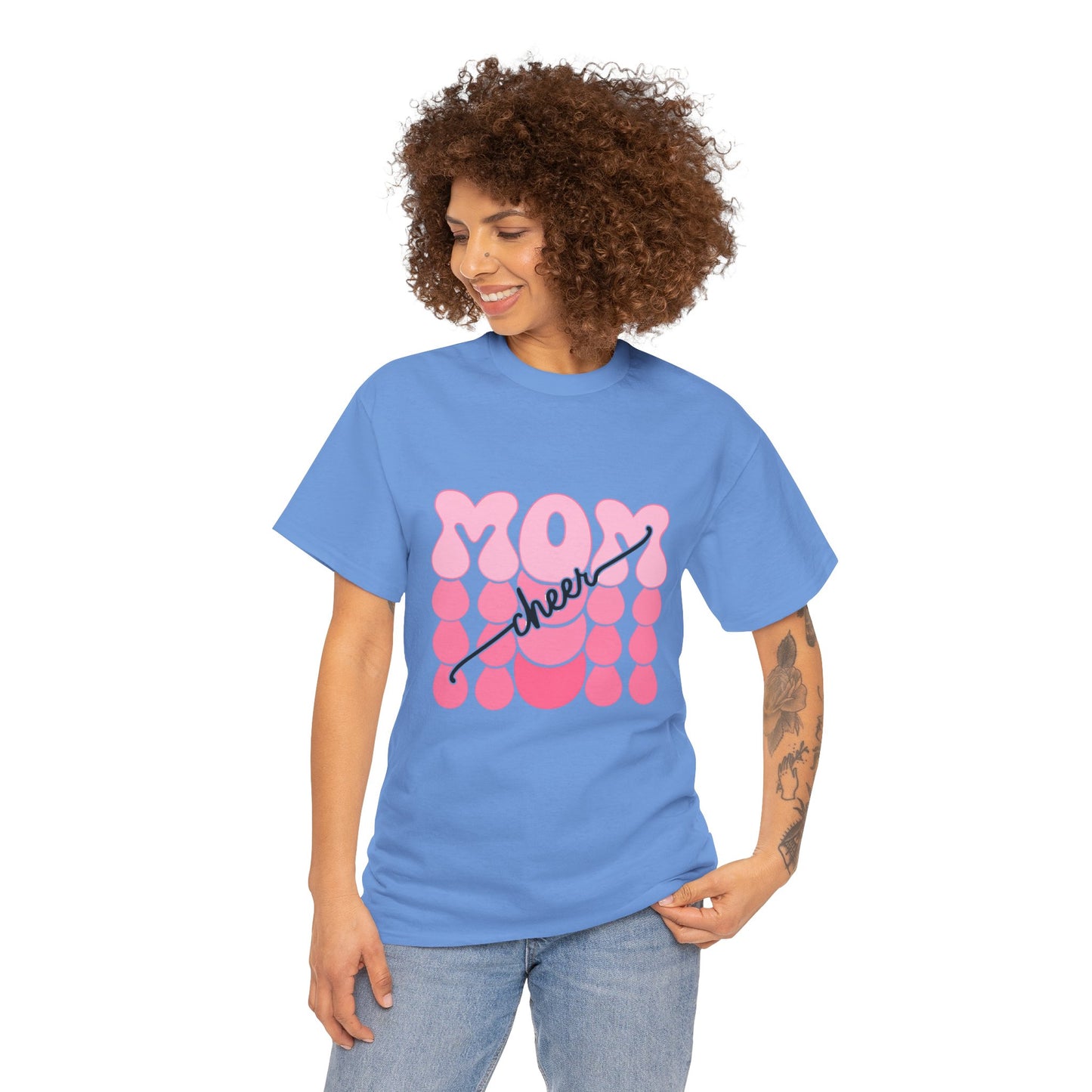 MOM Cheer – Pink Bubble Letter Spirit Tee