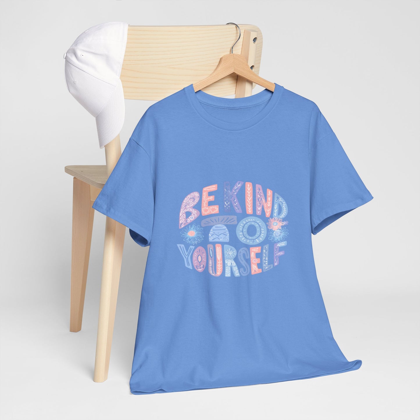 Be Kind to Yourself Pink T-Shirt – Uplifting Floral Self-Care Message