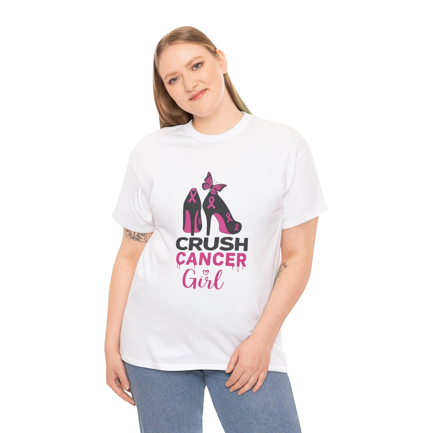Crush Cancer Girl Tee: High Heels, Pink Ribbon, Hope