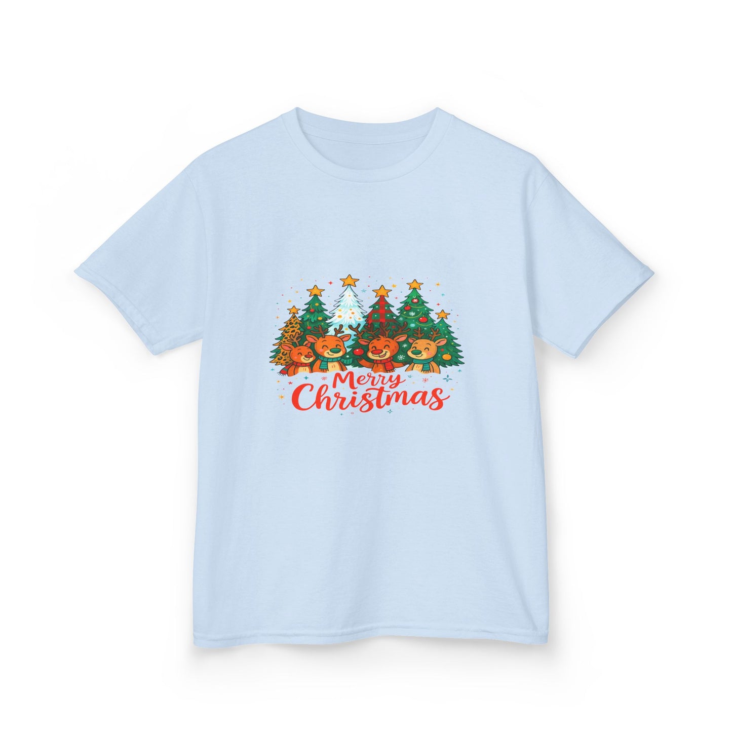 Merry Christmas Reindeer & Dino Trees Kids Tee
