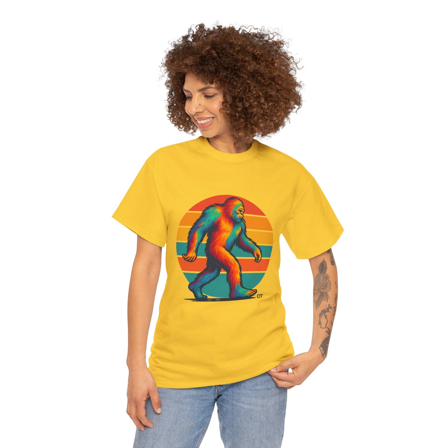 Colorful Bigfoot Unisex T-Shirt, Fun Graphic Tee for Nature Lovers, Perfect for Holidays, Festivals, Camping, Gifts