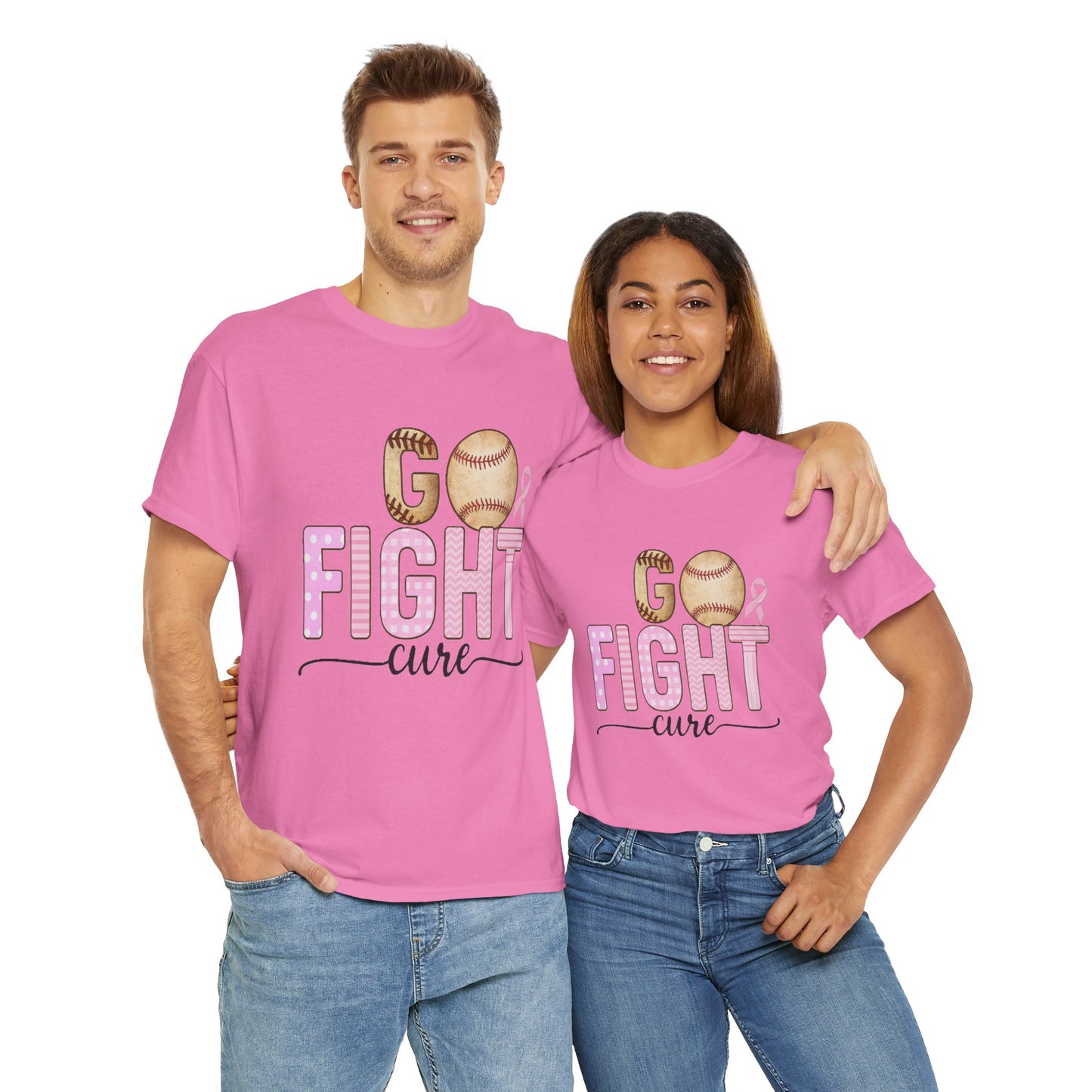 Go Fight Cure Baseball Pink Ribbon Awareness Tee
