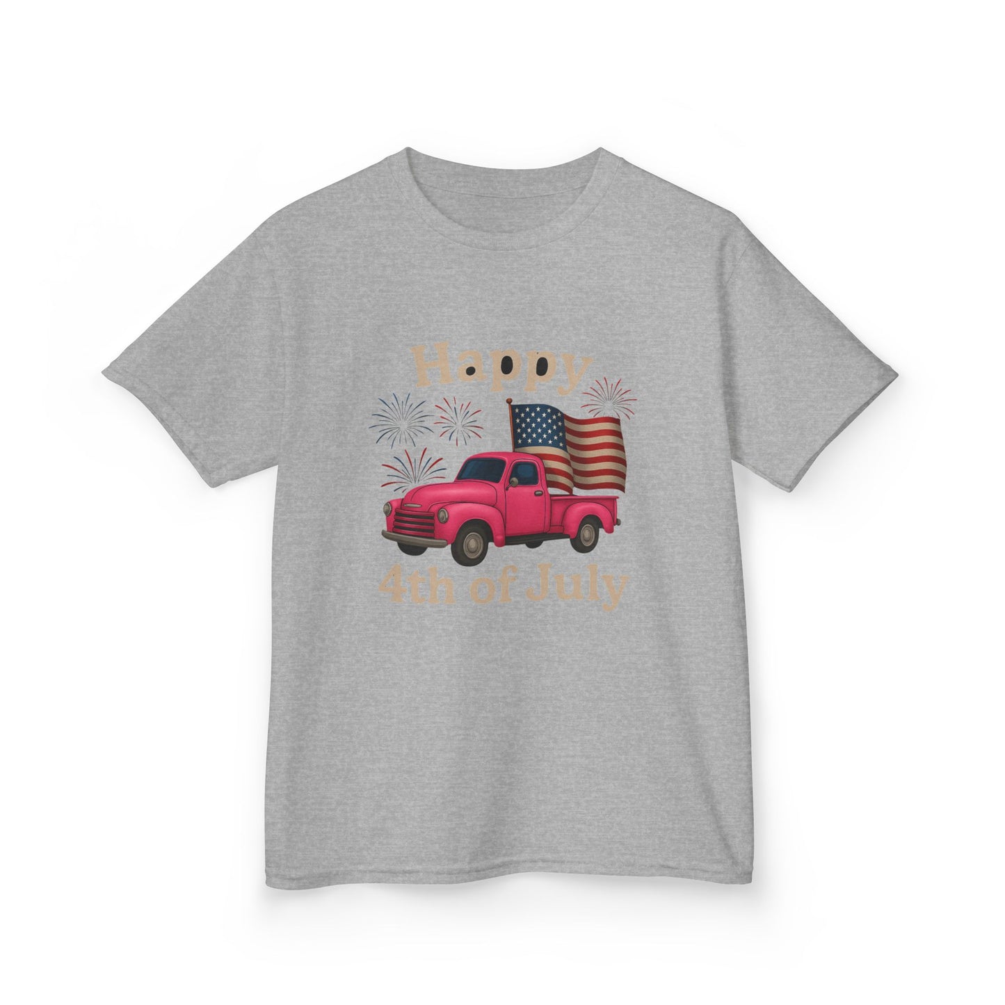 Retro 4th of July Pink Truck Tee - Kids' Patriotic Shirt