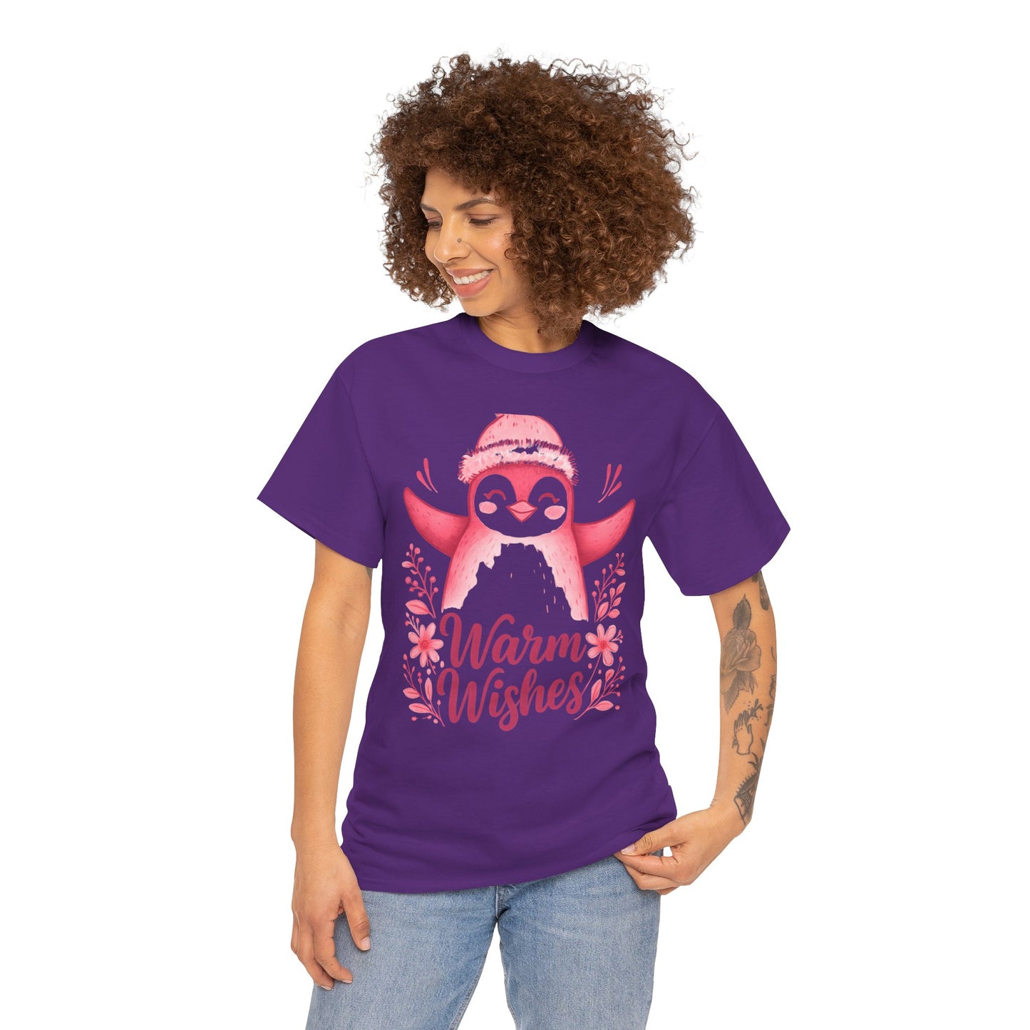 Warm Wishes Pink Penguin Tee - Holiday Tee