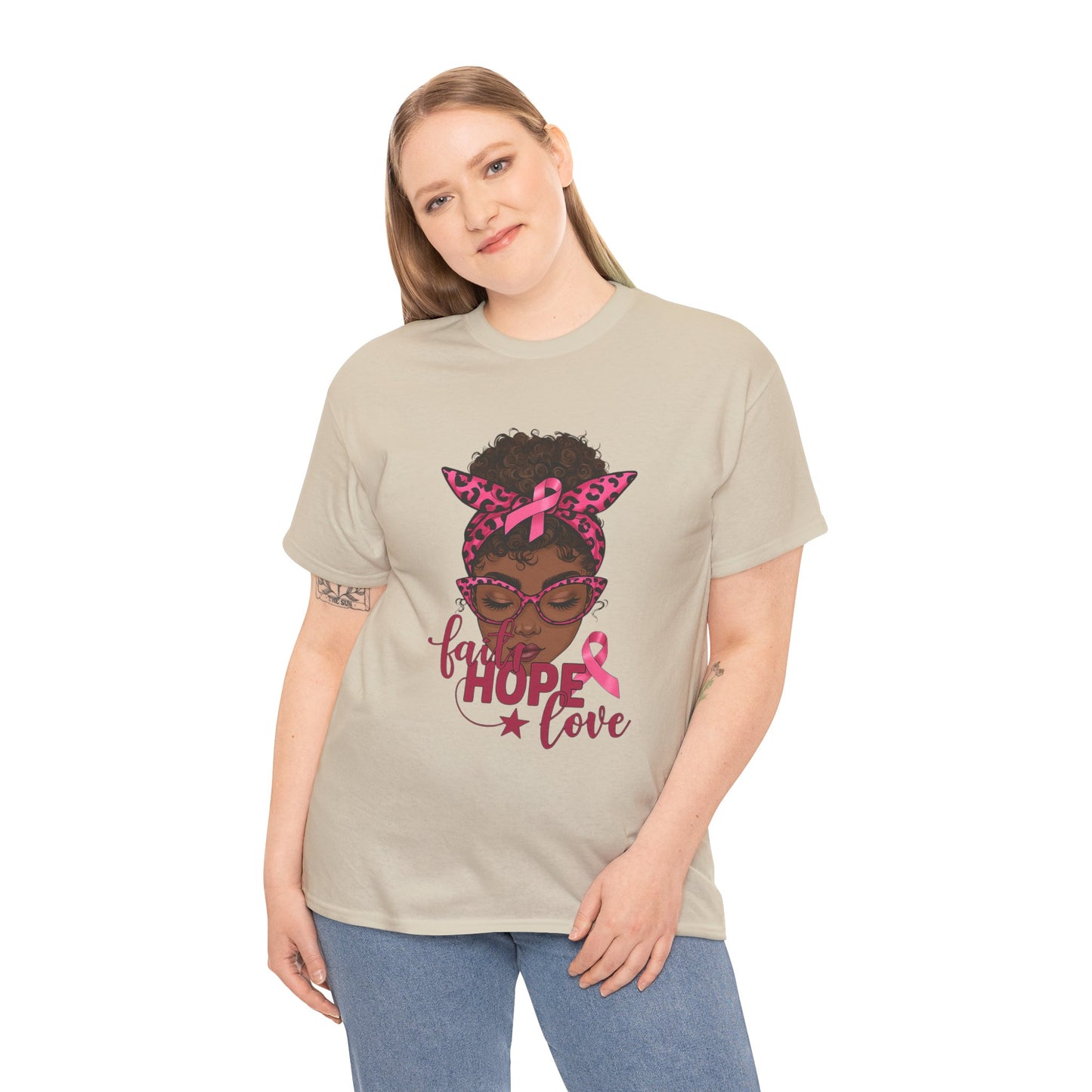 Hope Love Faith Black Woman Pink Ribbon Tee