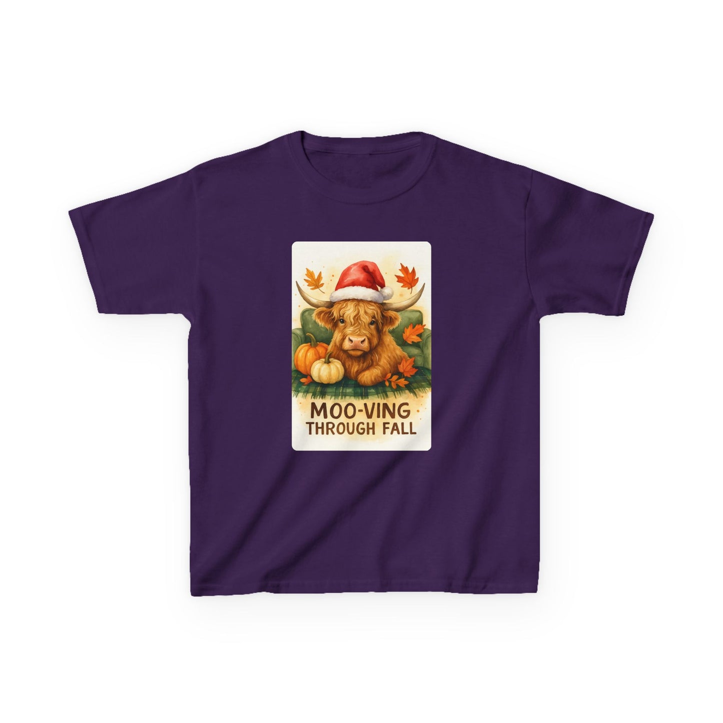 Moo-ving Through Fall Highland Cow Kids Tee