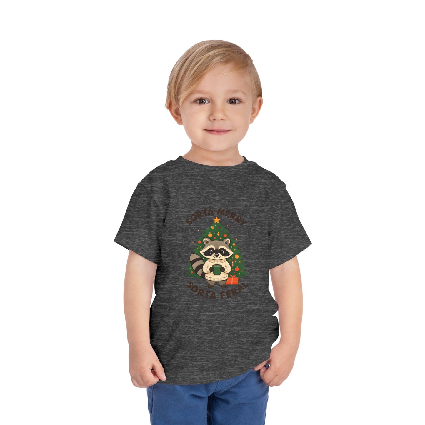 Sorta Merry Sorta Feral Raccoon Toddler Christmas Tee