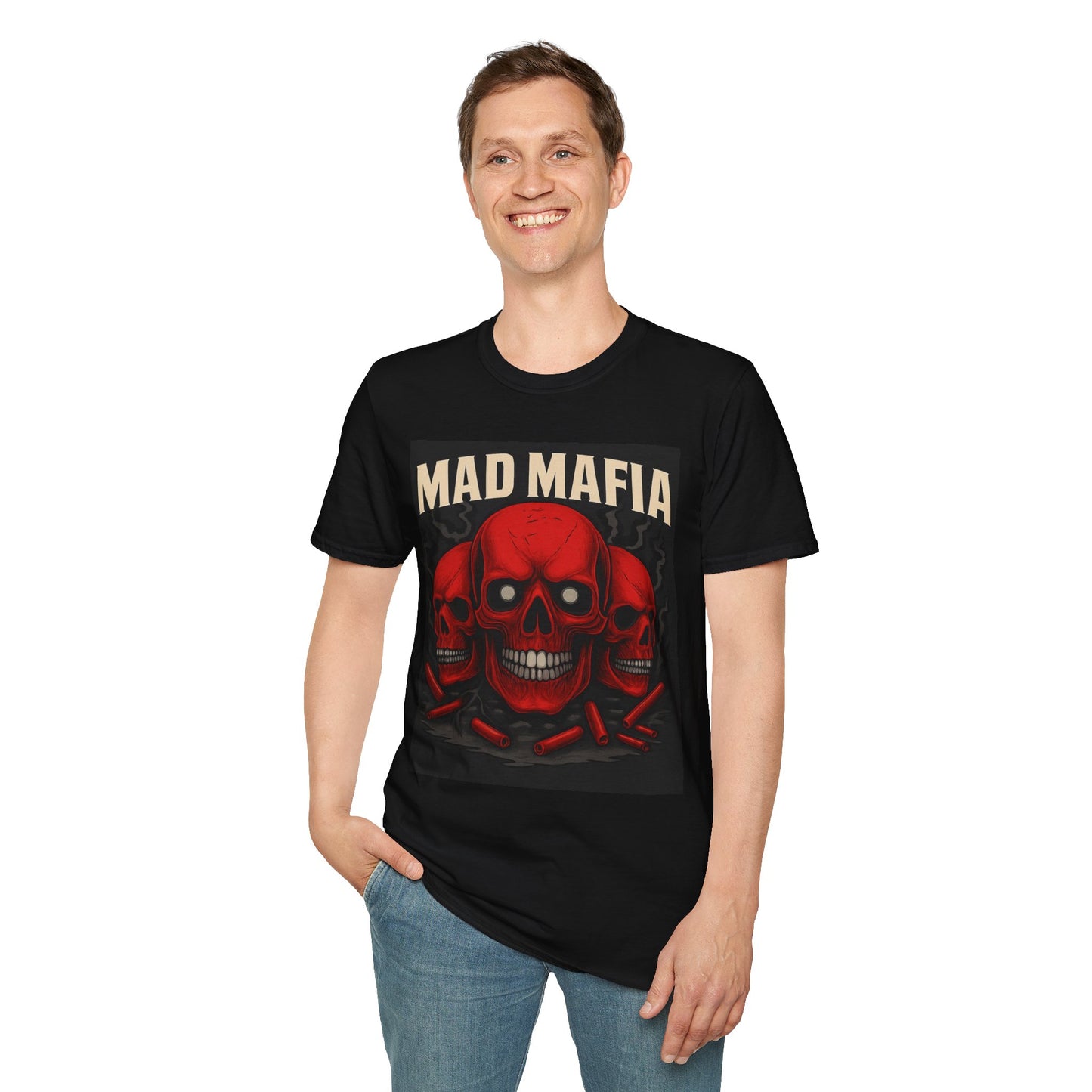 Bold Graphic Tee - Mad Mafia Design, Unisex T-Shirt for Casual Wear, Streetwear Vibe, Gift for Music Lovers, Halloween Outfit