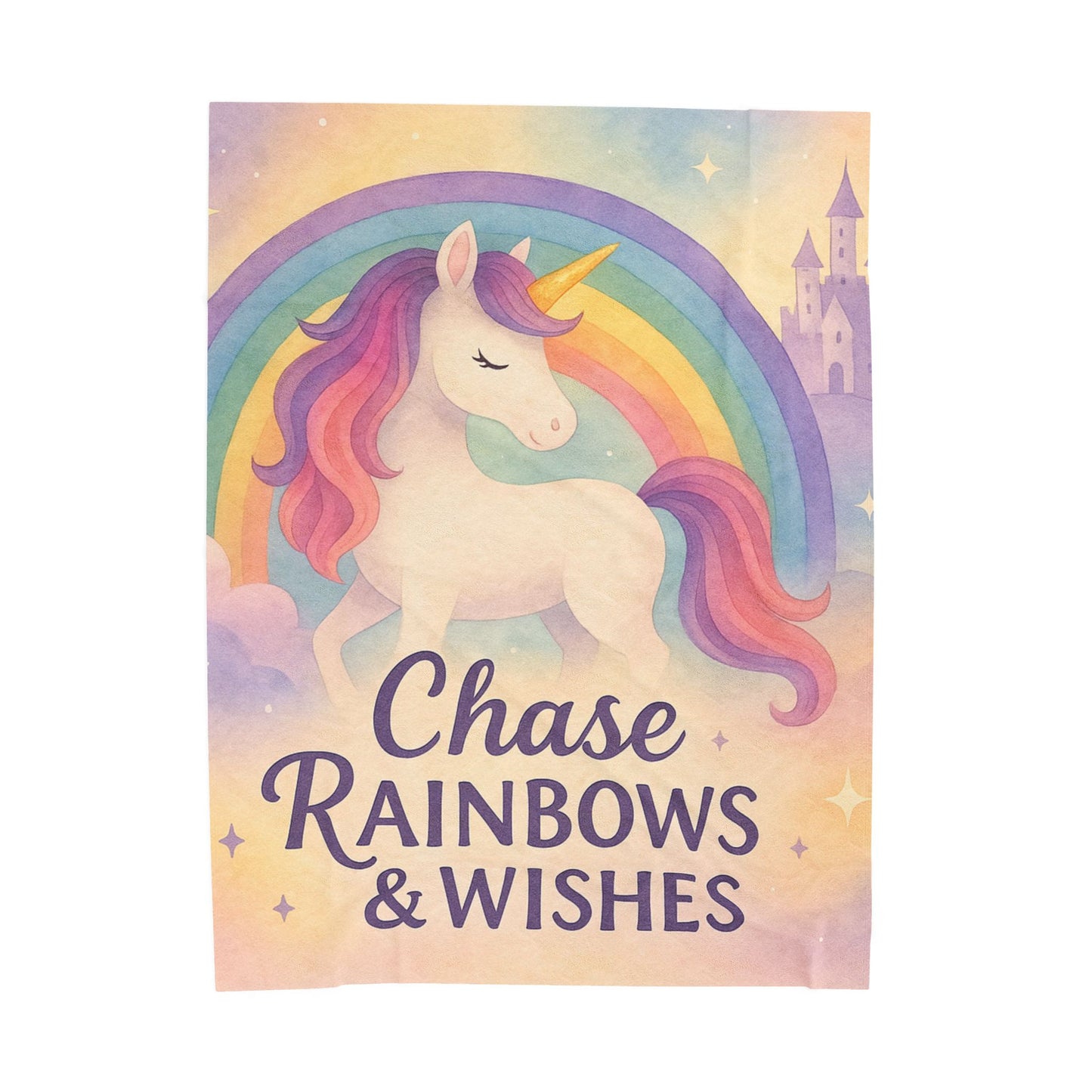 Unicorn Rainbow Plush Blanket, Cozy Kids Blanket, Soft Velveteen Throw, Magical Nursery Decor, Chase Rainbows & Wishes