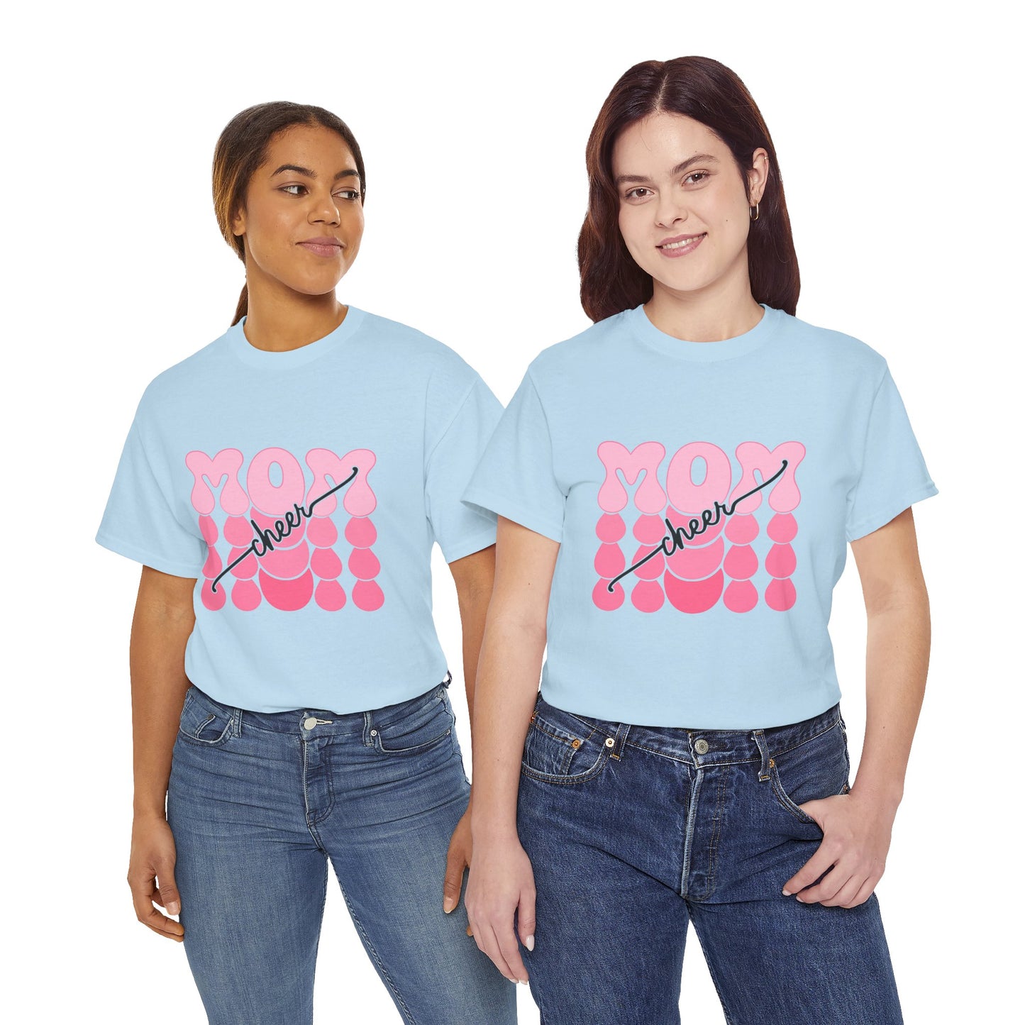 MOM Cheer – Pink Bubble Letter Spirit Tee