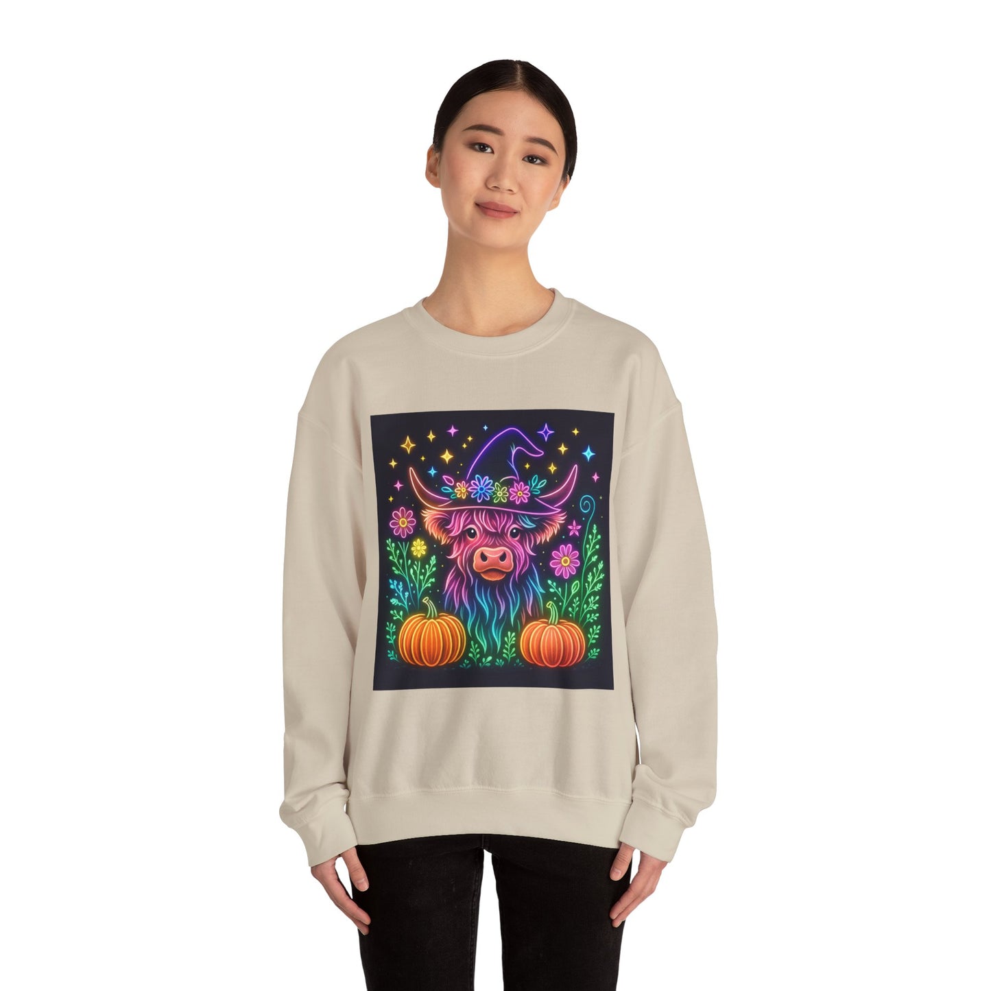 Neon Highland Cow Halloween Sweatshirt