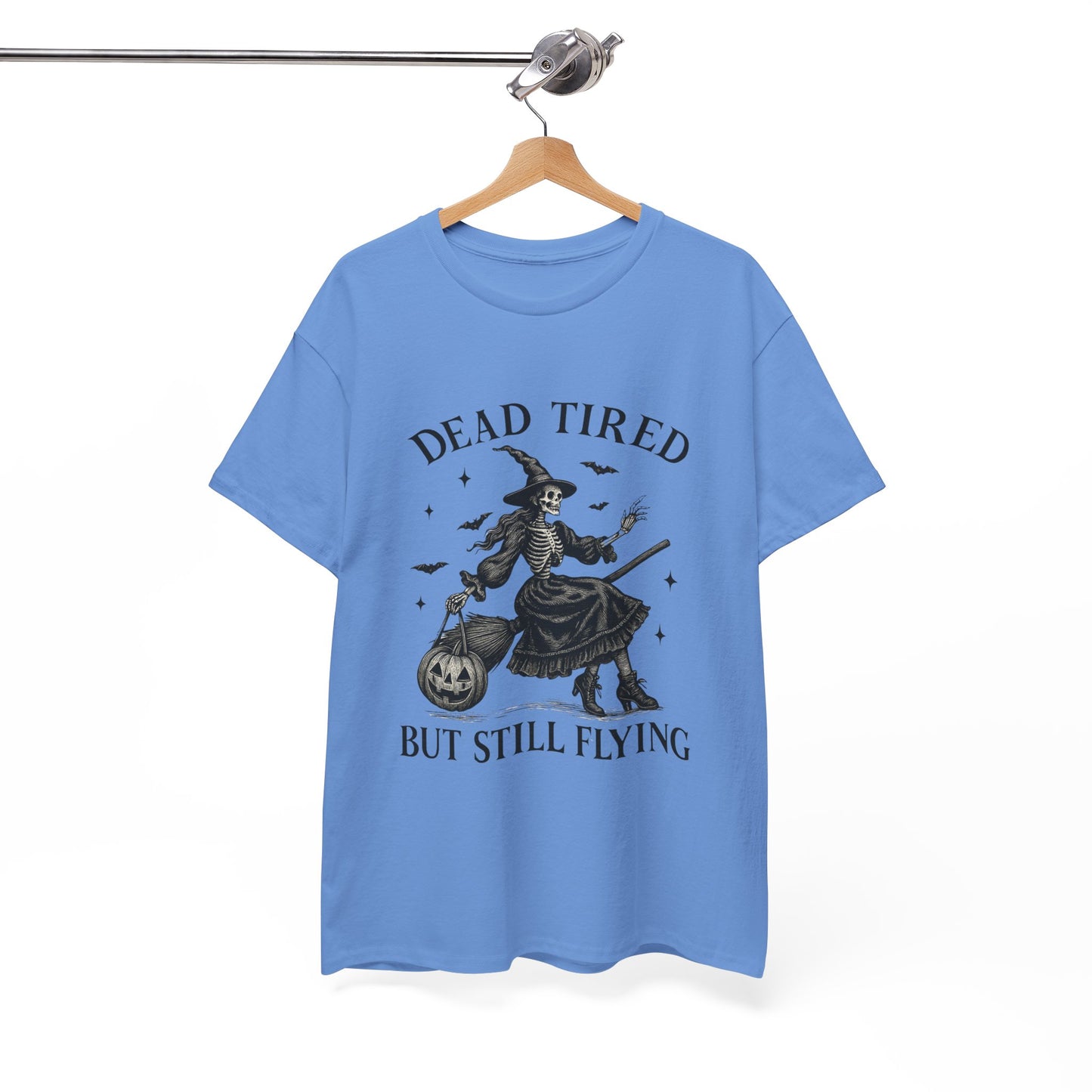 Dead Tired But Flying Skeleton Witch Halloween Tee