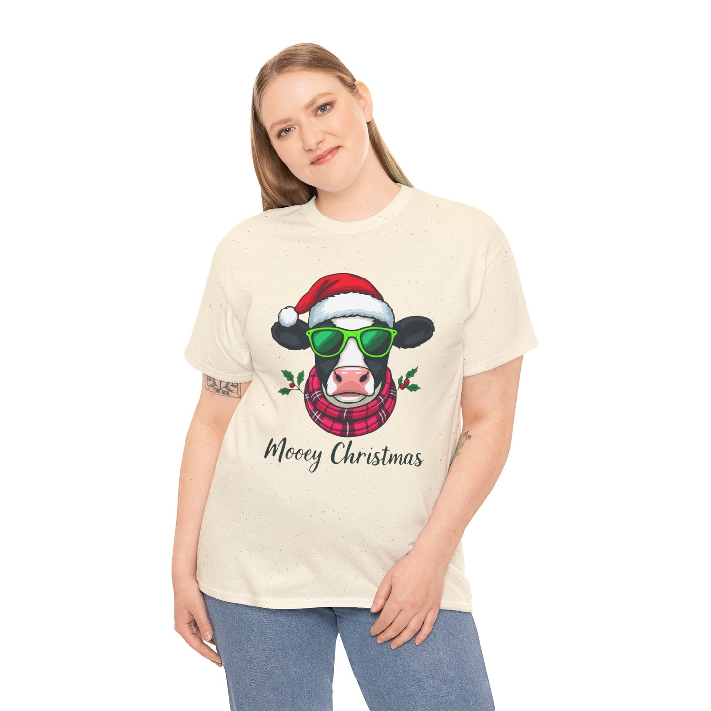Moovey Christmas Cow Tee - Pink Plaid Scarf & Sunglasses