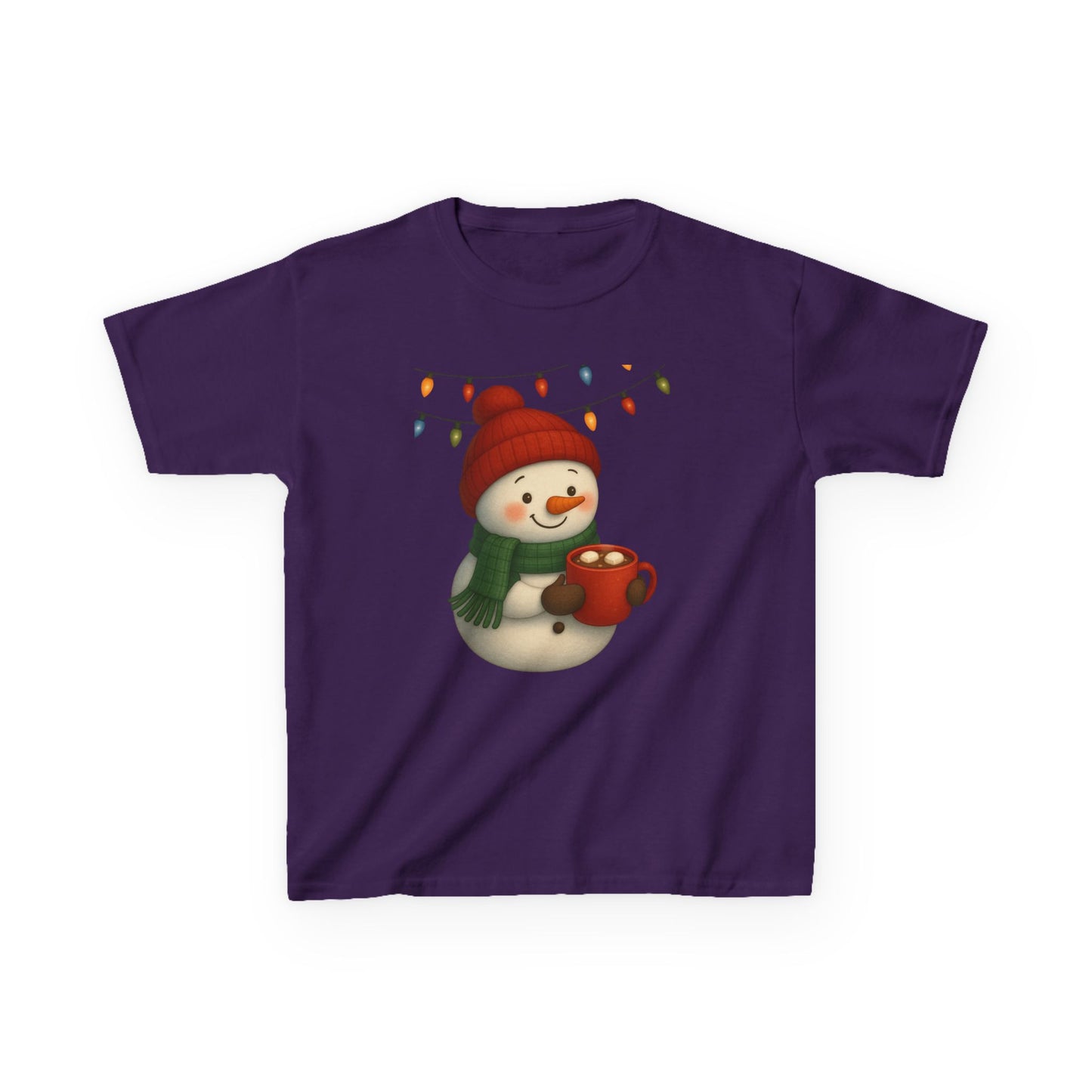 Snowman Dino Hot Chocolate Kids Christmas Tee