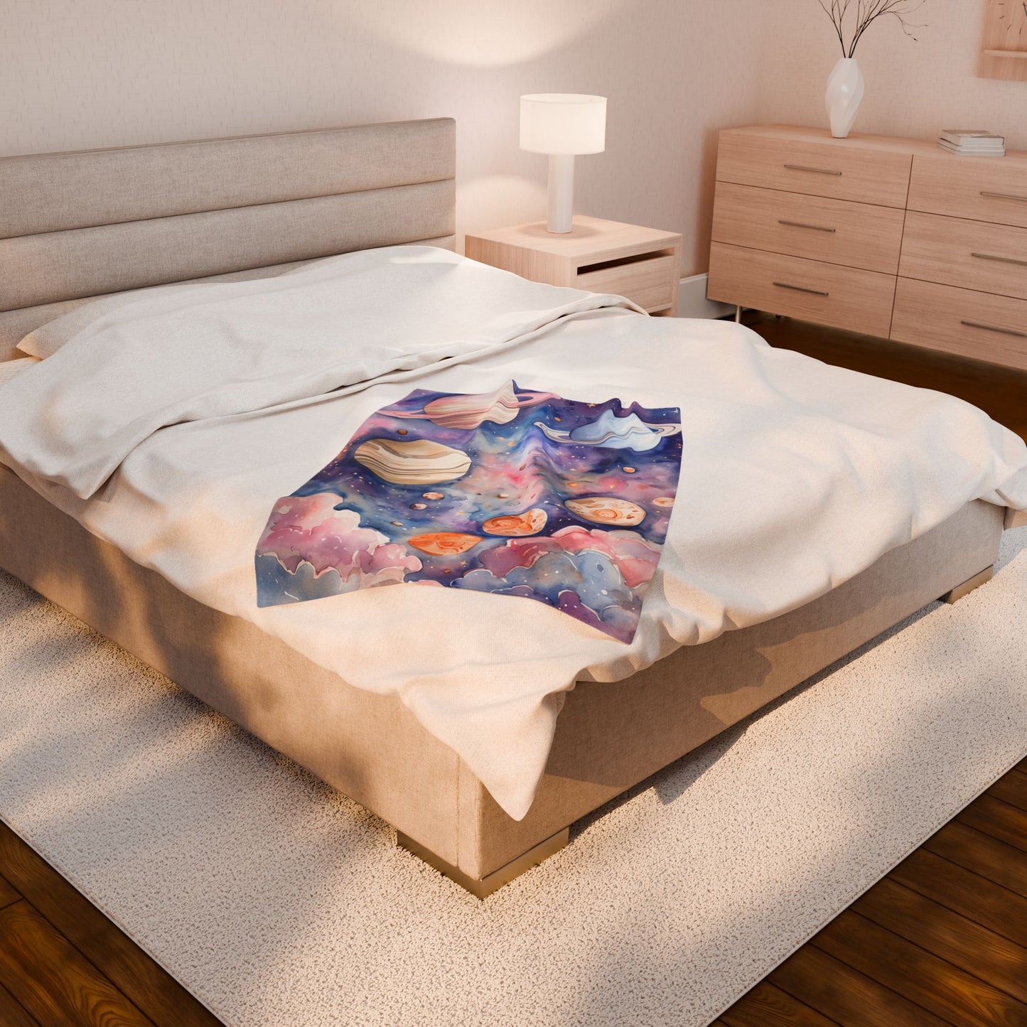 Cosmic Dreams Velveteen Plush Blanket - Soft Blankets for Stargazers, Galaxy Lovers, Kids Room Decor, Cozy Home Gift