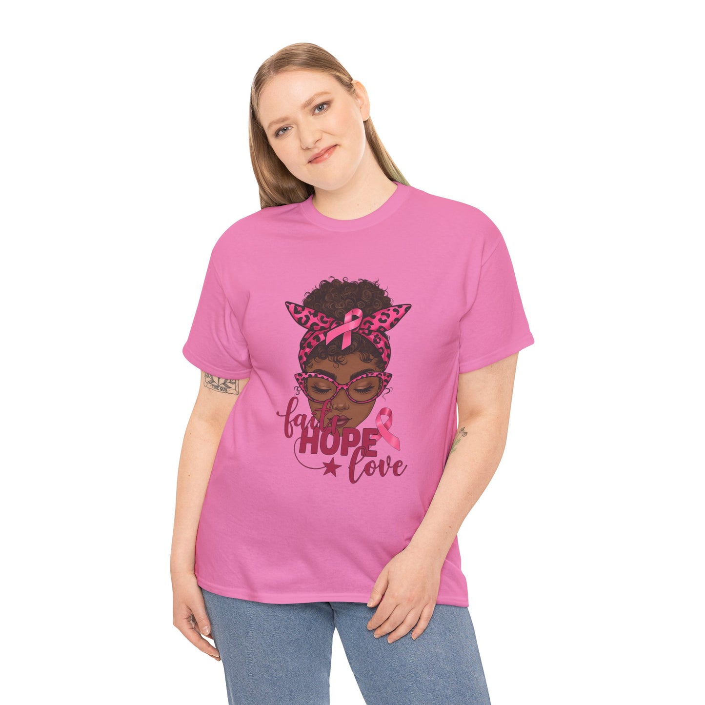Hope Love Faith Black Woman Pink Ribbon Tee