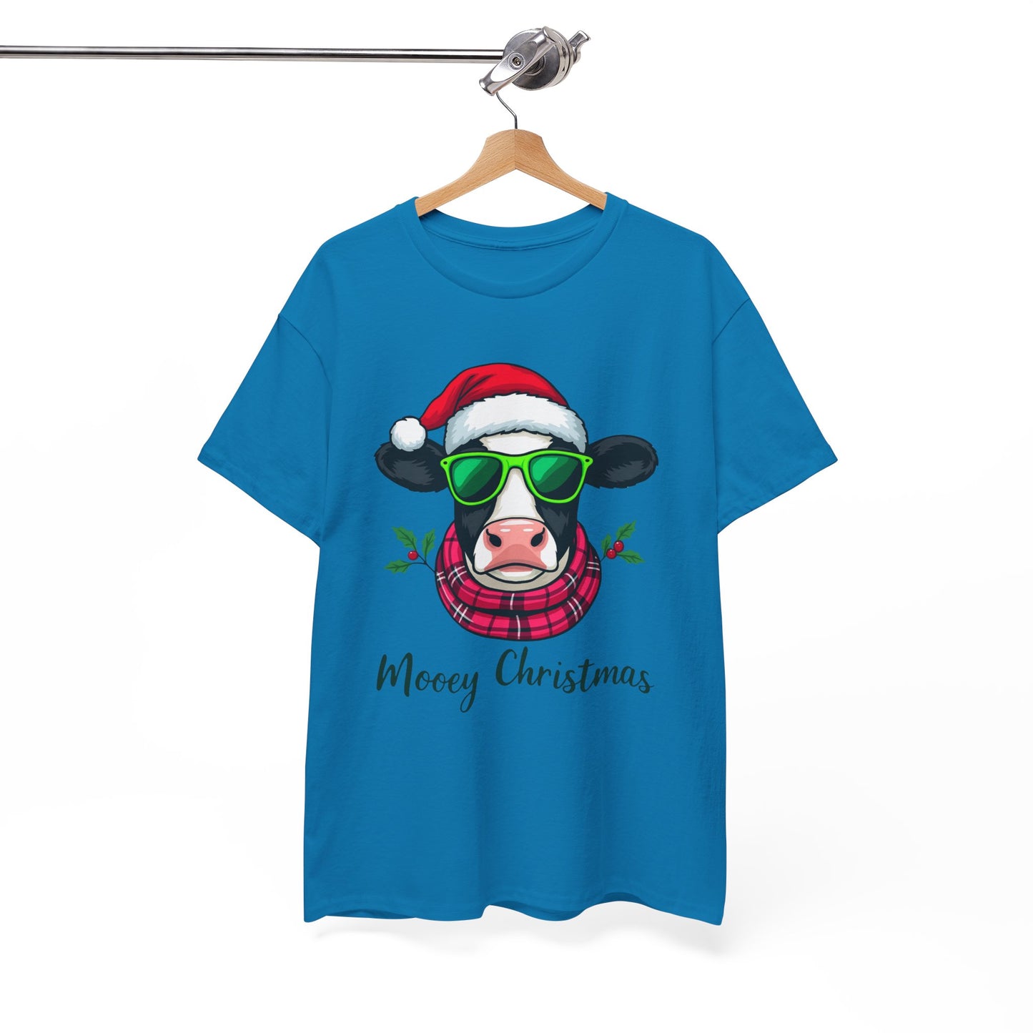 Moovey Christmas Cow Tee - Pink Plaid Scarf & Sunglasses