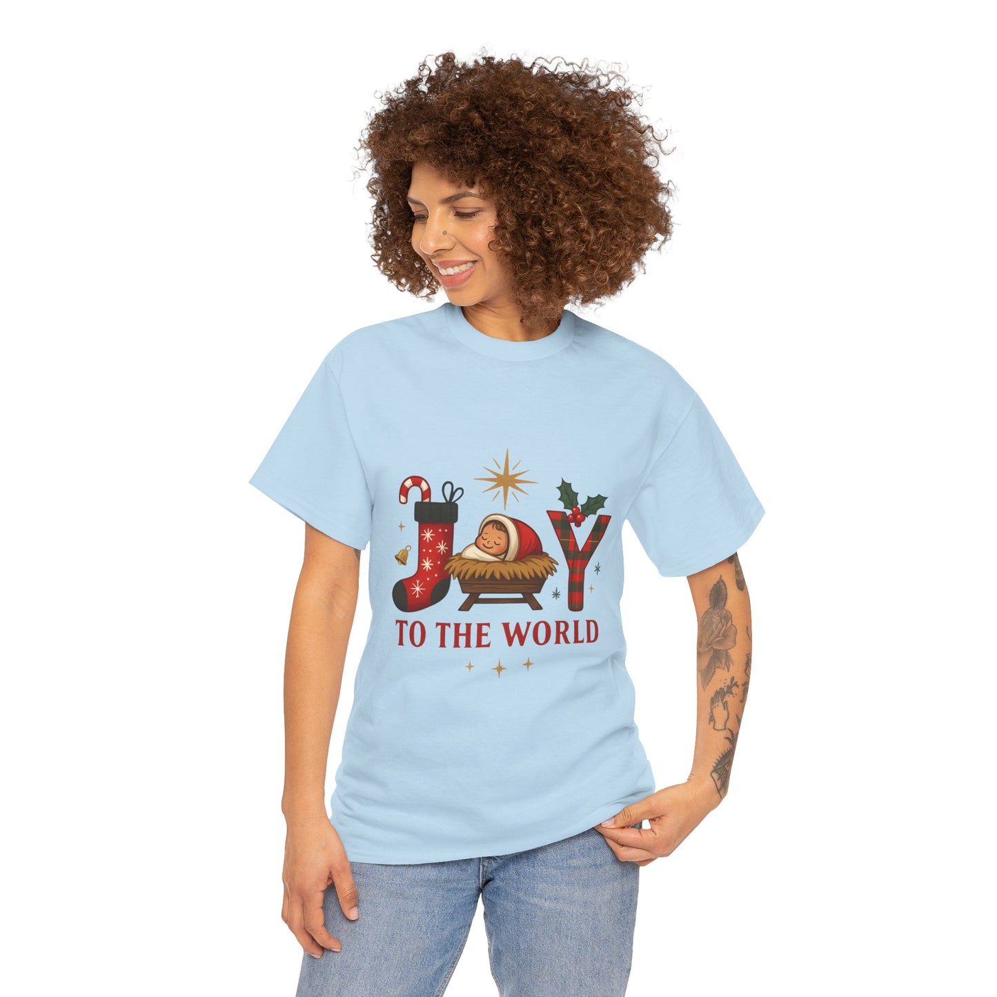 Christmas Joy Unisex Tee with Baby Jesus Illustration