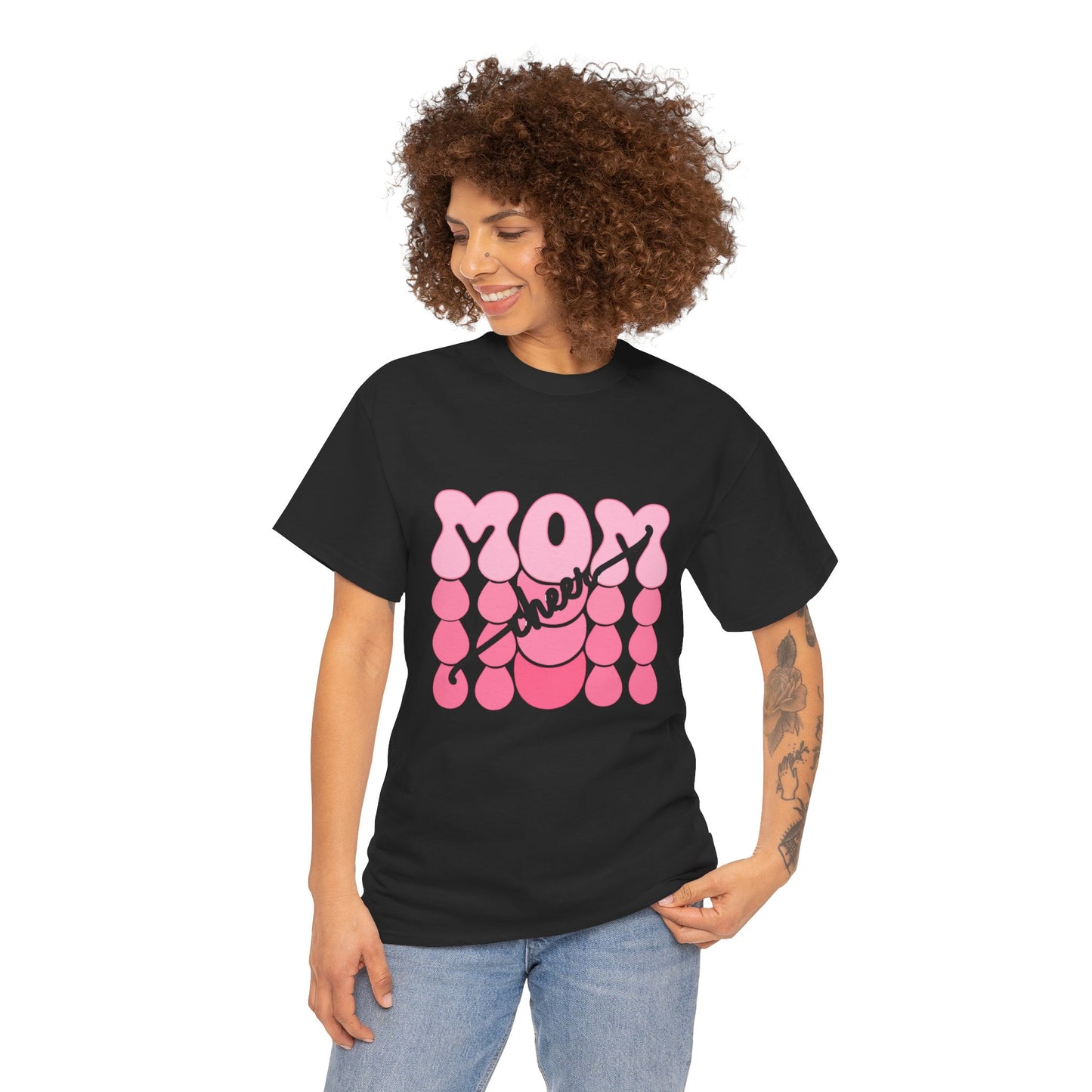 MOM Cheer – Pink Bubble Letter Spirit Tee