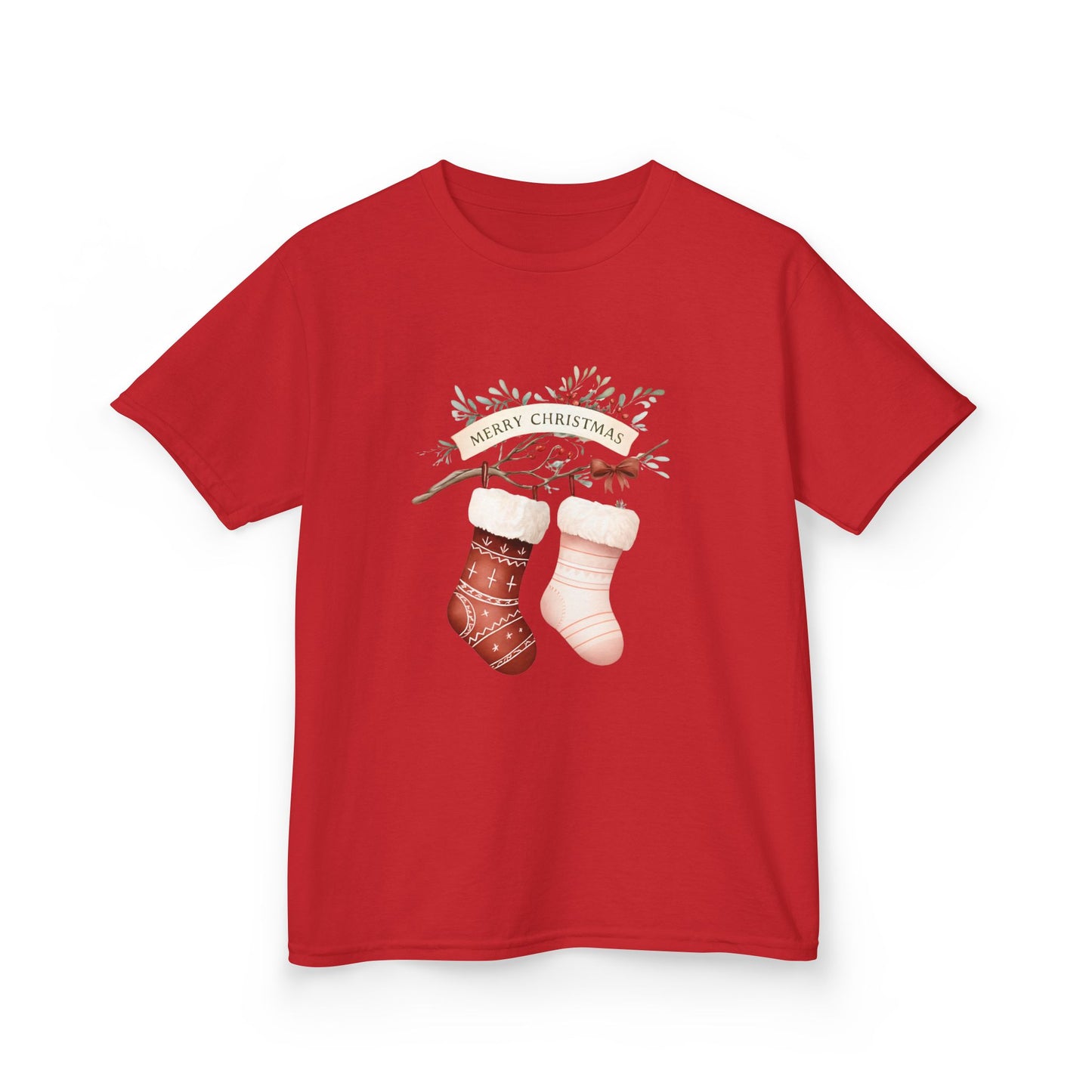 Dino Stocking Christmas Tee - Kids Holiday Shirt