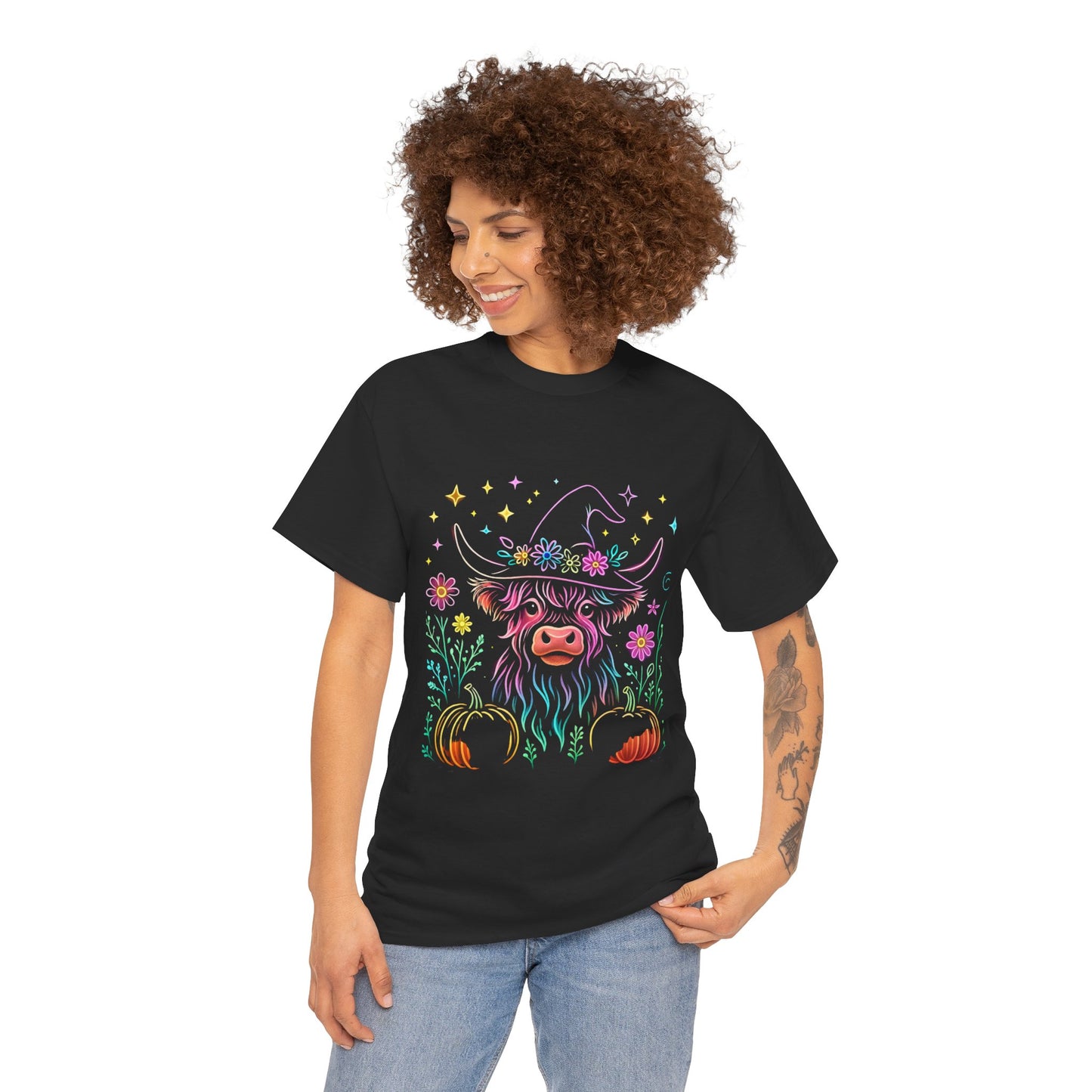 🎃 Magical Highland Cow Tee – Witchy Pumpkin Farm Shirt